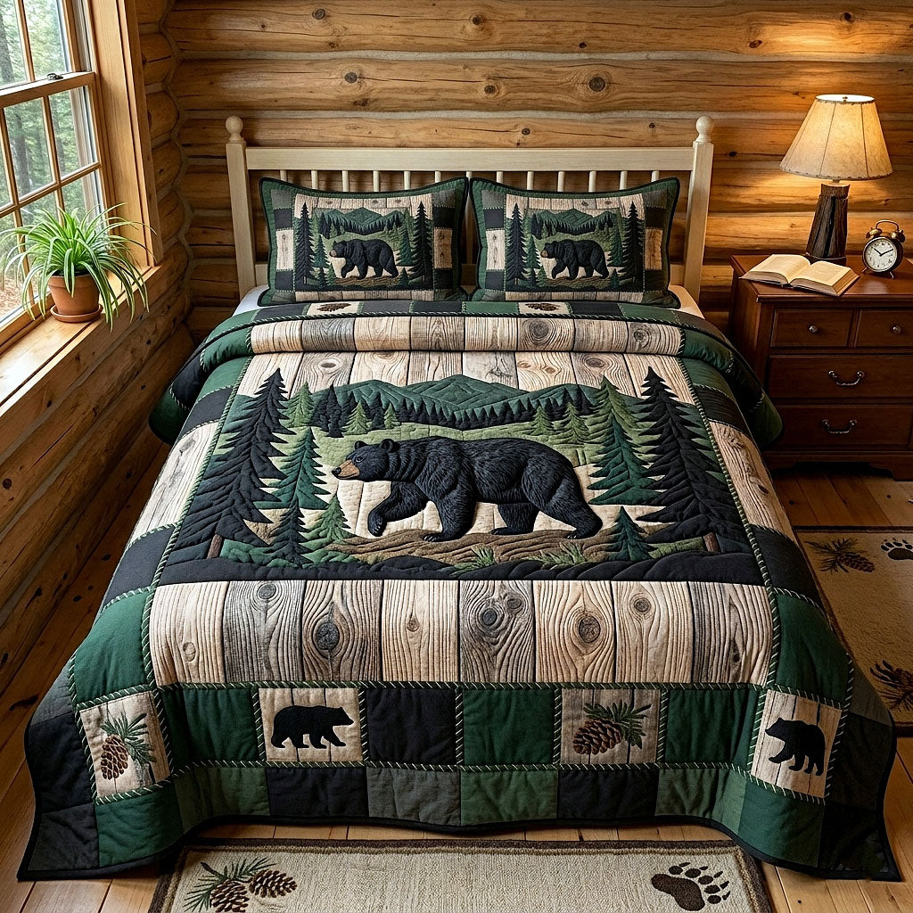 Rustic Bear Quilted Bedding Set Rustic Bear Nature Gift For Bear Fans - Tradiviet