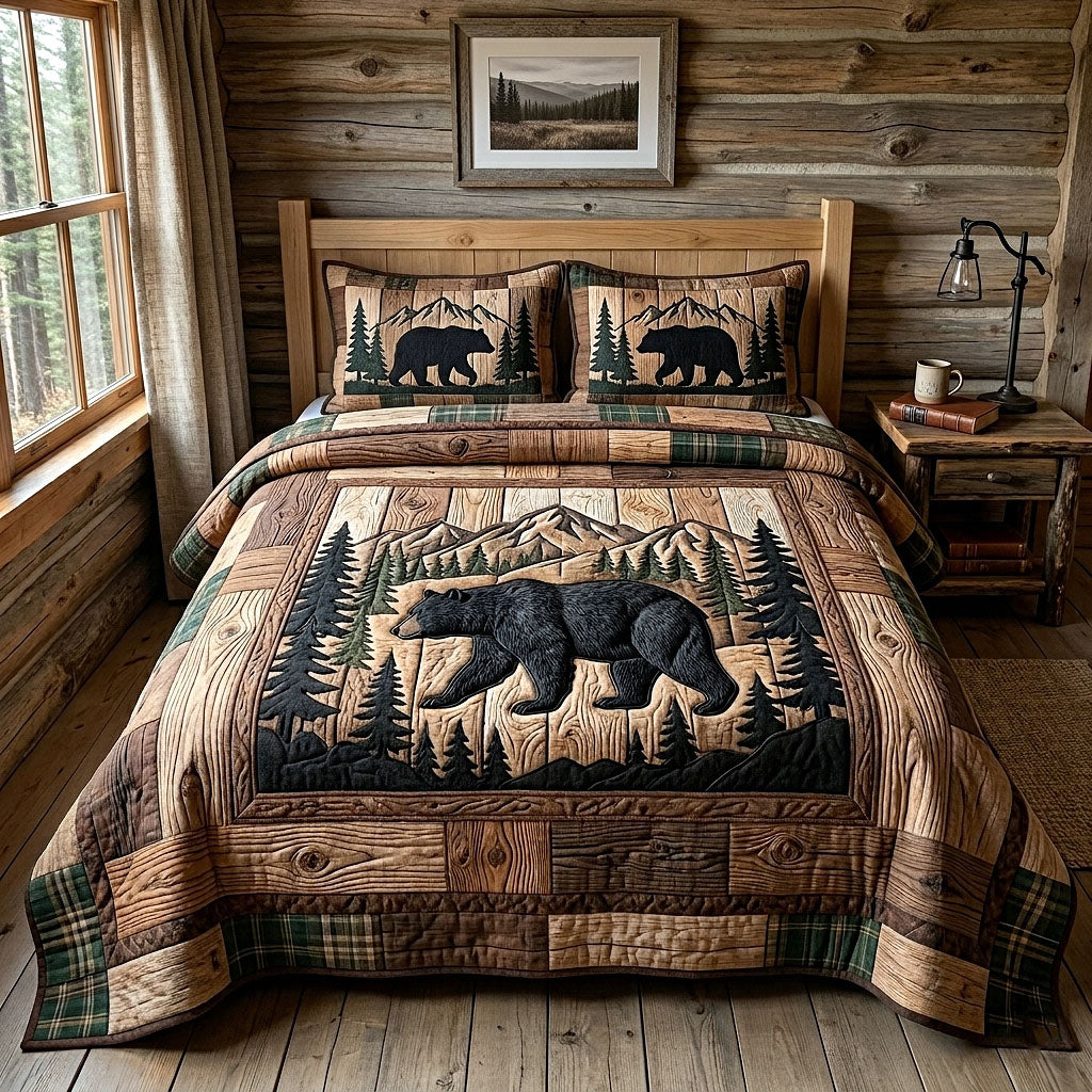 Rustic Bear Quilted Bedding Set Rustic Bear Season Gift For Rustic Bear - Tradiviet