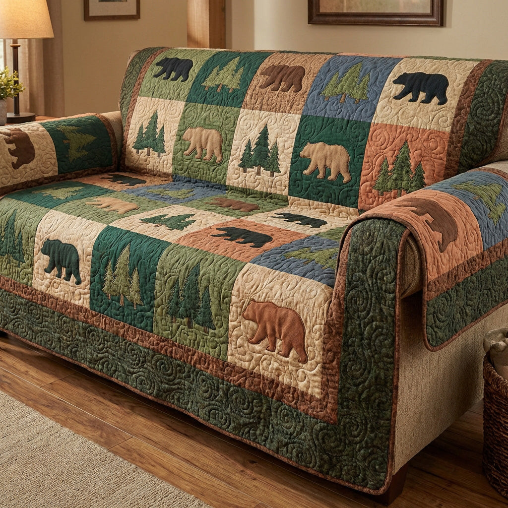 Rustic Bear Quilted Sofa Cover Cool Sofa Covers Presents For Bear Lovers - Tradiviet