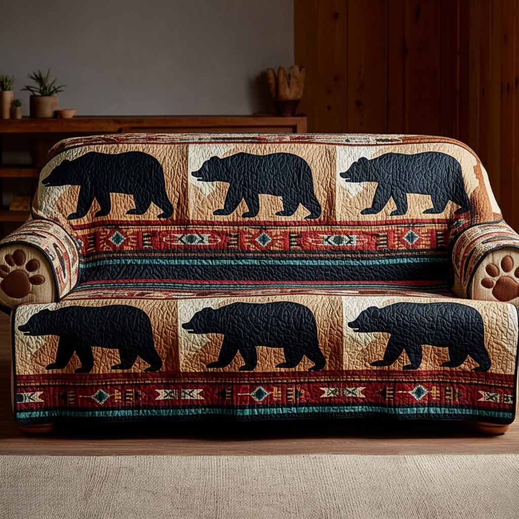 Rustic Bear Quilted Sofa Cover Warm Home Room Decor Cool Bear Lover Gifts - Tradiviet