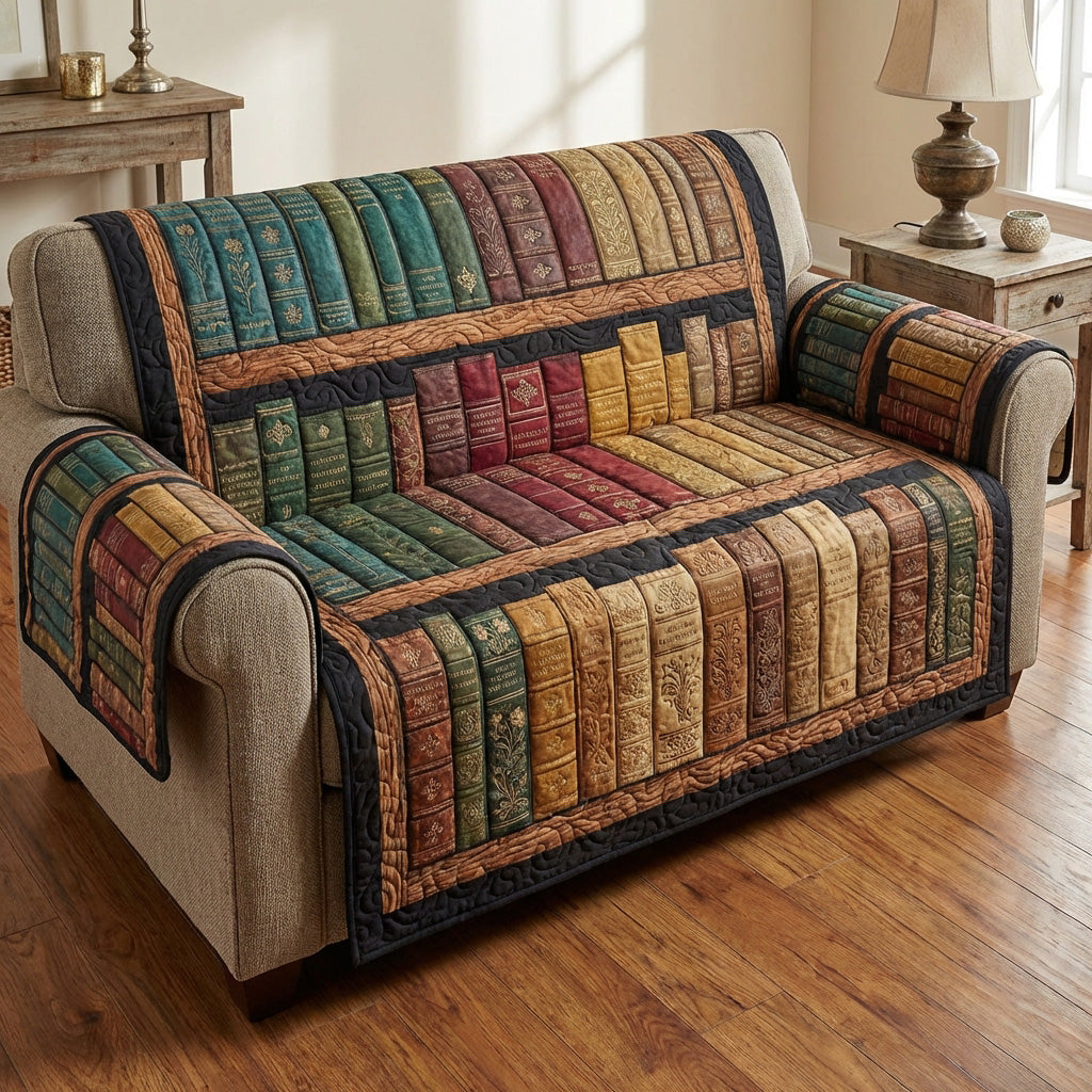 Rustic Bookstack Quilted Sofa Cover Cozy Room Decor Room Gift For Him - Tradiviet