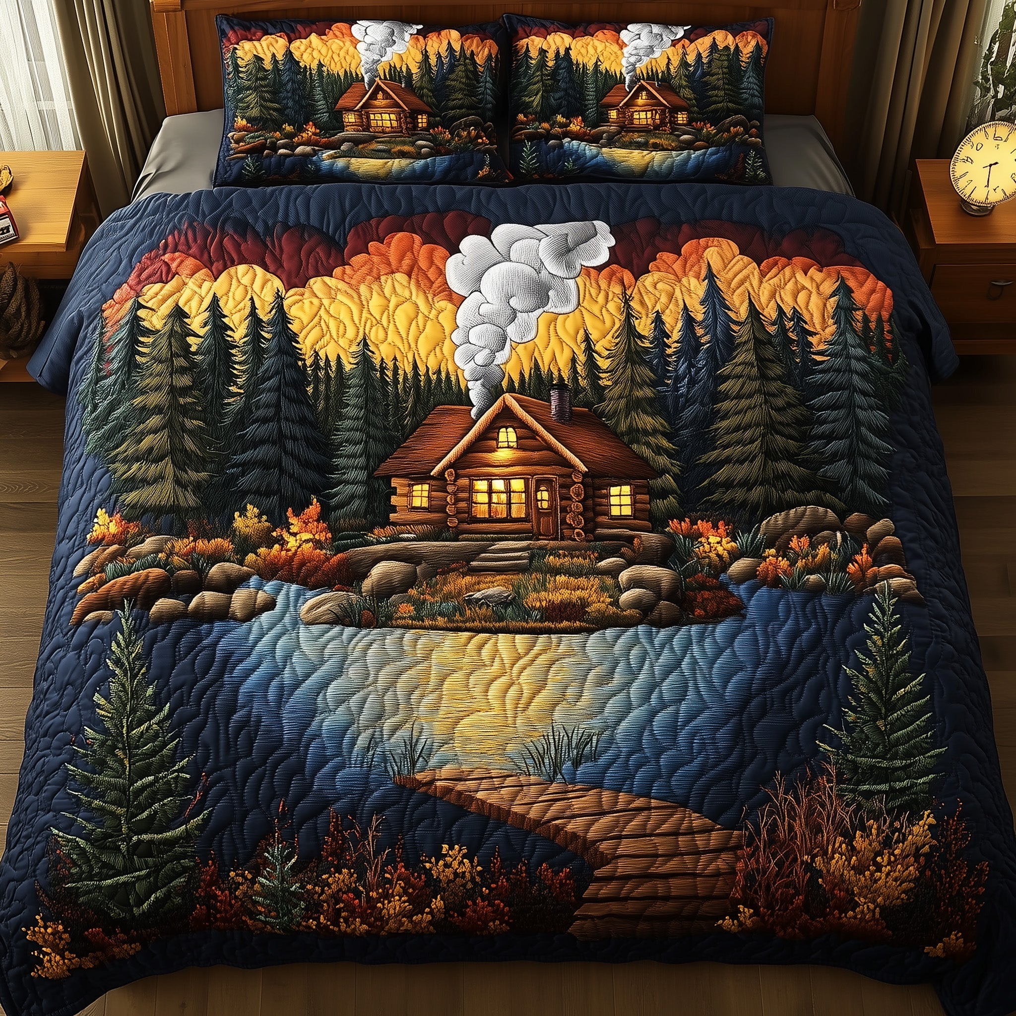 Rustic Cabin Quilted Bedding Set Rustic Cabin Peace Gift For Rustic Cabin - Tradiviet