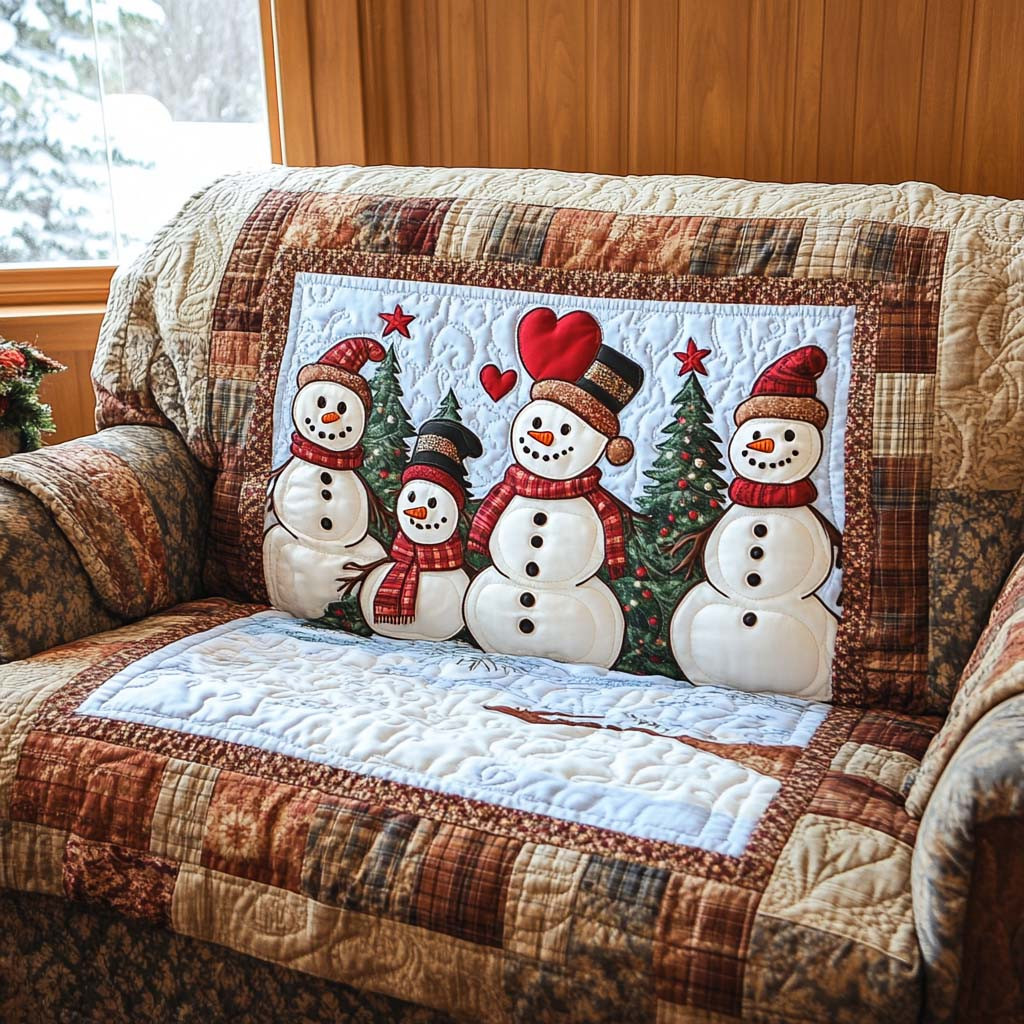 Rustic Cabin Snowmen Quilted Sofa Cover Santa Sofa Cover Family Christmas Gifts - Tradiviet