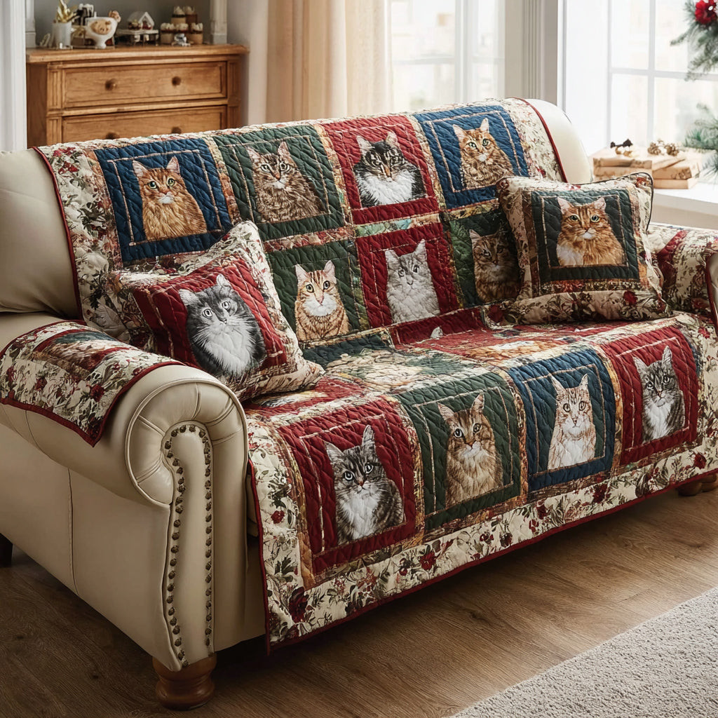 Rustic Cat Charm Quilted Sofa Cover Sofa Couch Cover Unique Gifts For Cat Lovers - Tradiviet