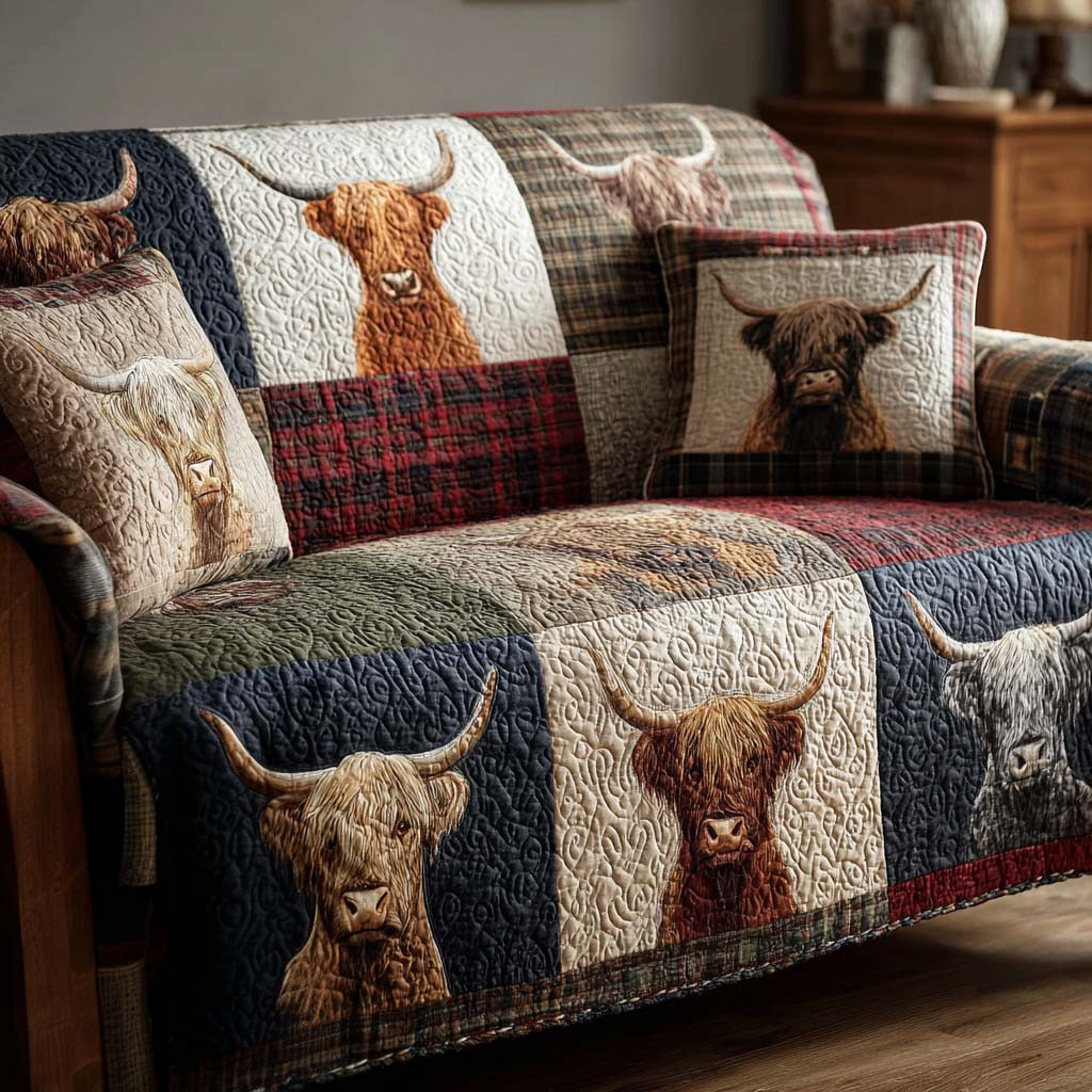 Rustic Charm Quilted Sofa Cover Sofa Chaise Cover Gift Ideas For Cow Lovers - Tradiviet