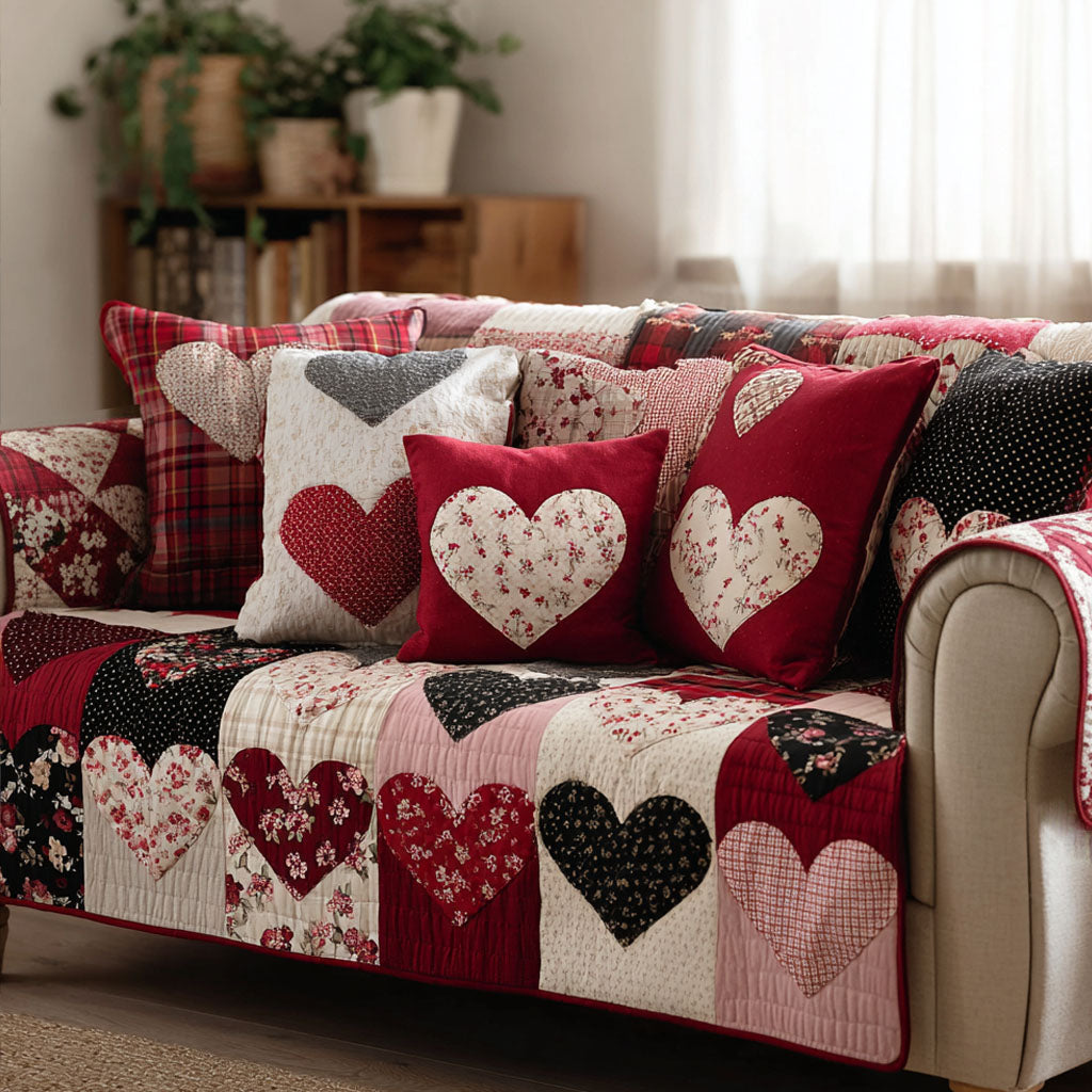 Rustic Comfort Hearts Quilted Sofa Cover The Best Slipcovers Christmas Presents For Couples - Tradiviet