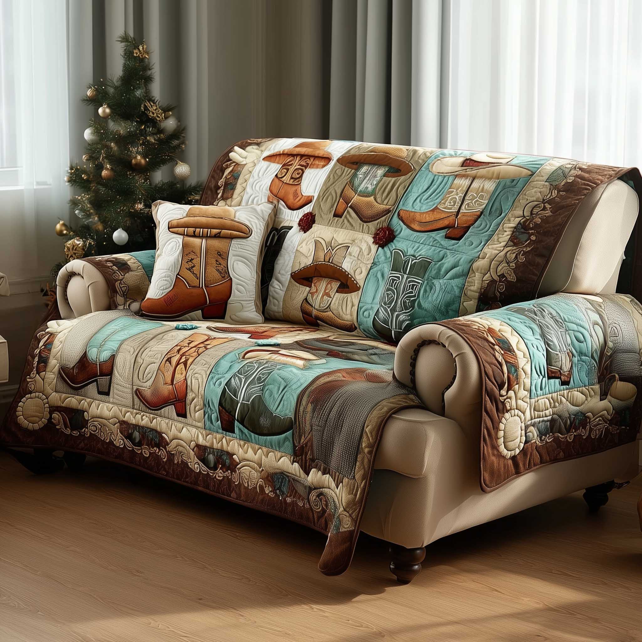 Rustic Cowboy Boot Quilted Sofa Cover Beautiful Home Room Decor Gift For Home Decor - Tradiviet