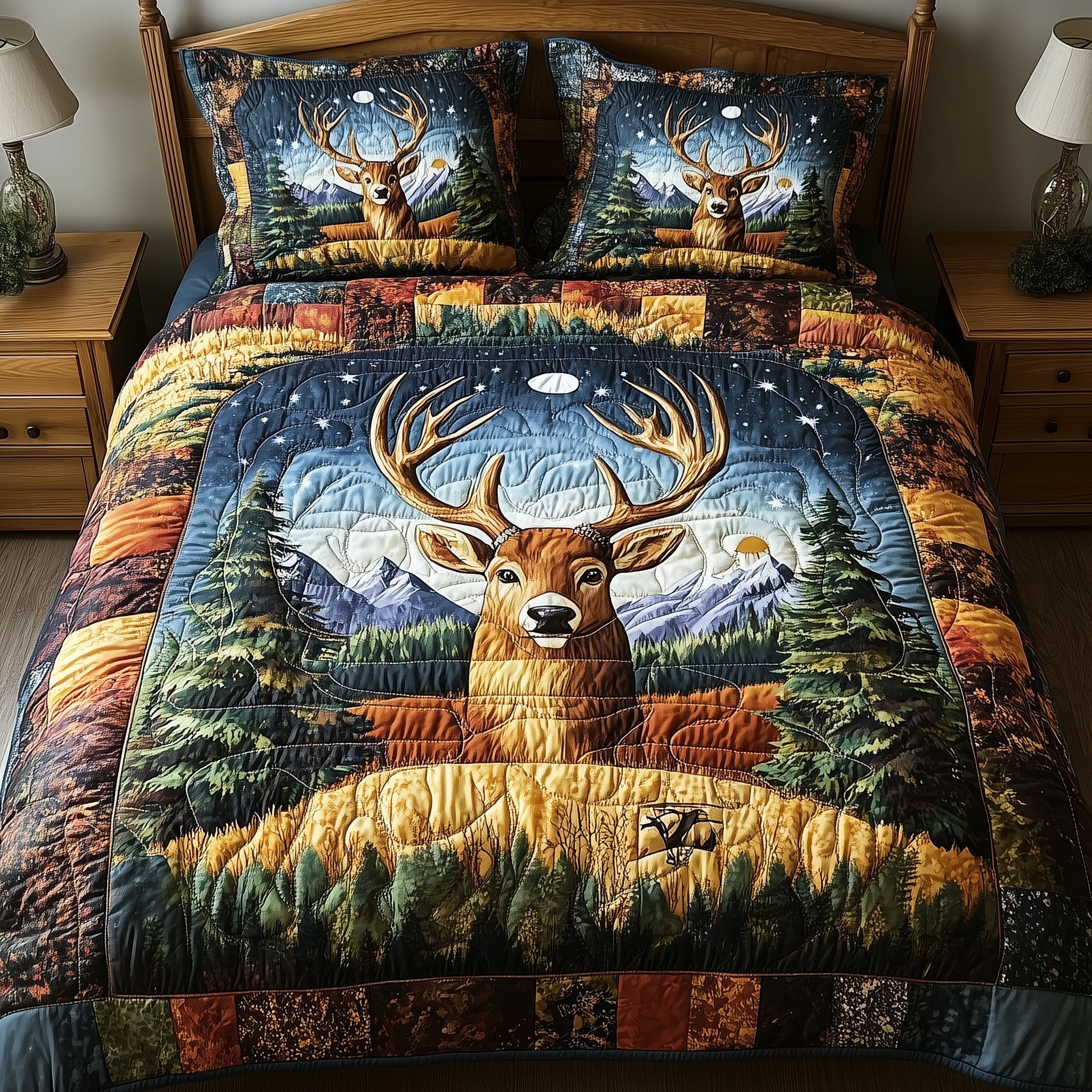 Rustic Deer Quilted Bedding Set Rustic Deer Canvas Gift For Deer Dad - Tradiviet