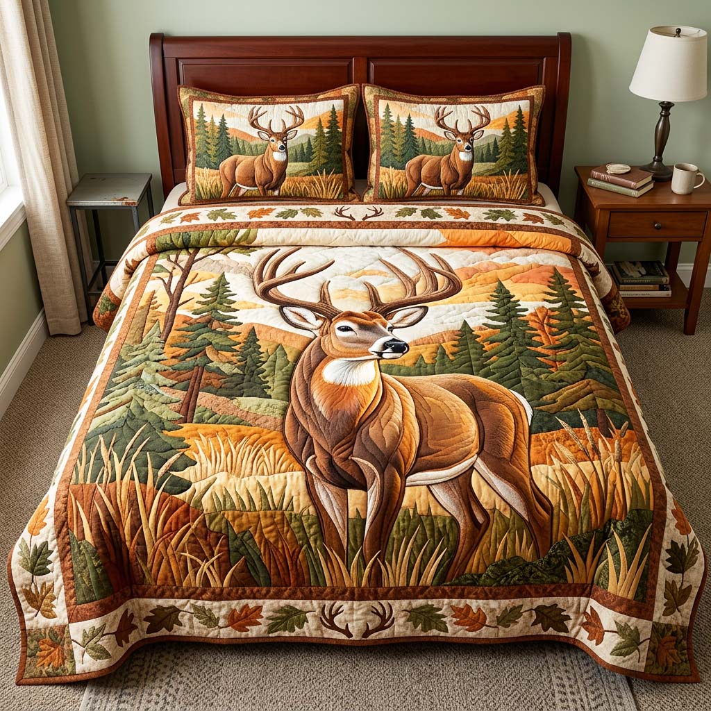 Rustic Deer Quilted Bedding Set Rustic Deer Display Gift For Rustic Brother - Tradiviet