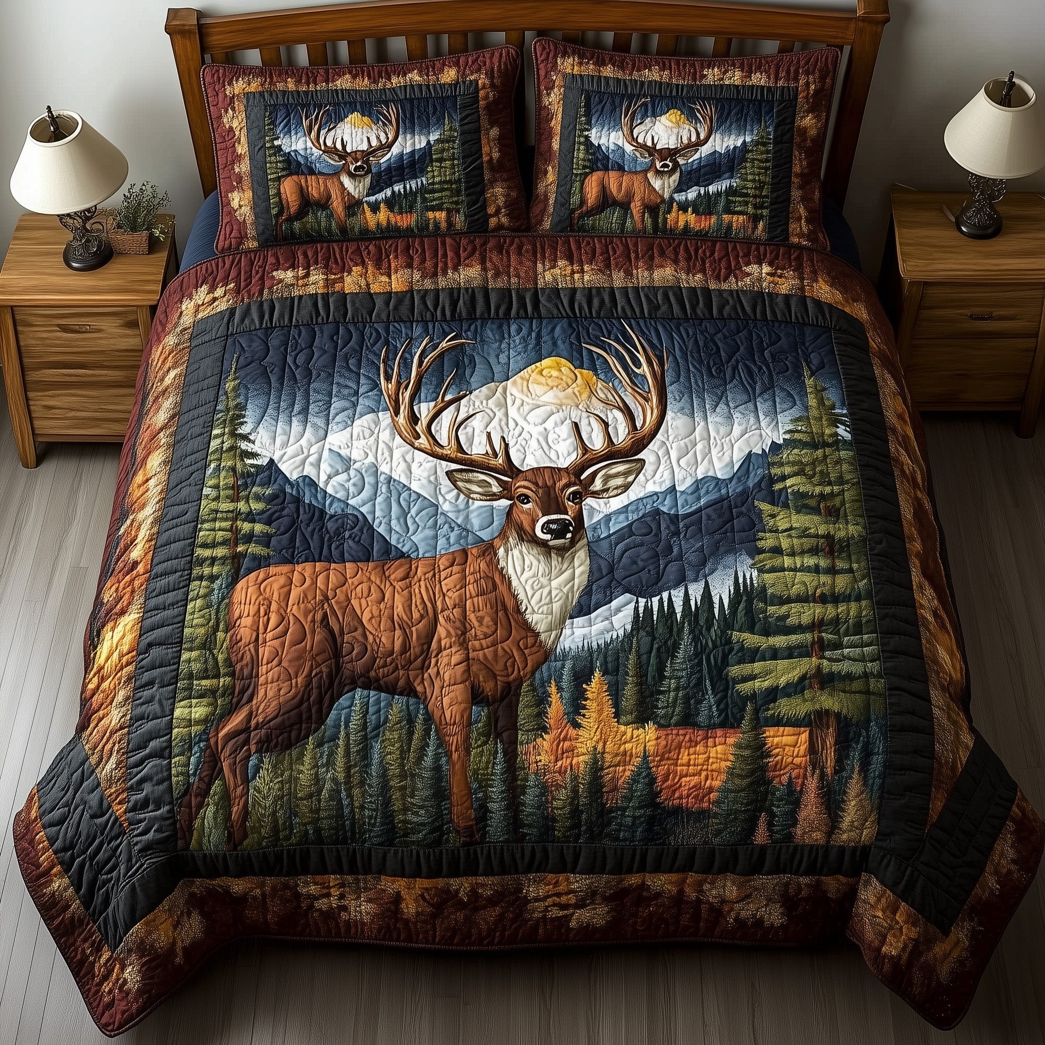 Rustic Deer Quilted Bedding Set Rustic Deer Freedom Gift For Deer Husband - Tradiviet