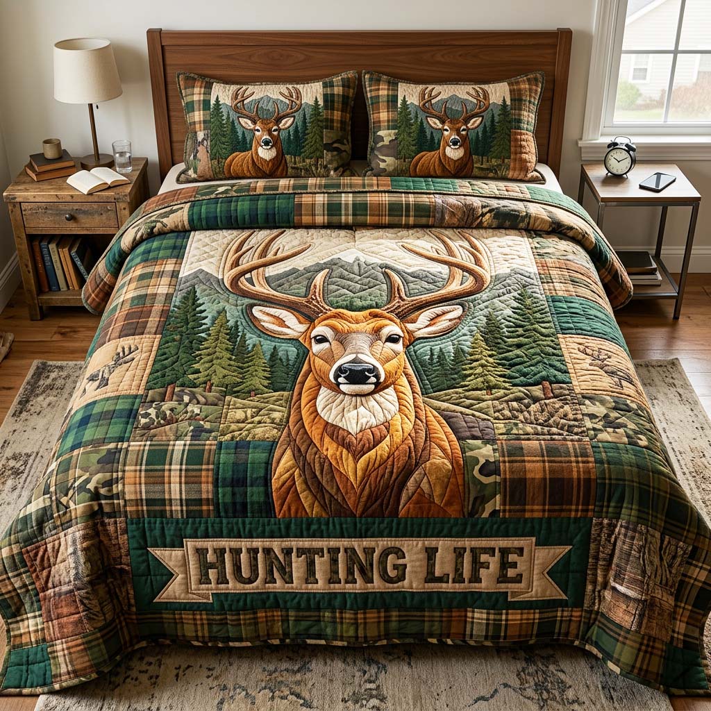 Rustic Deer Quilted Bedding Set Rustic Deer Statement Gift For Deer Sister - Tradiviet