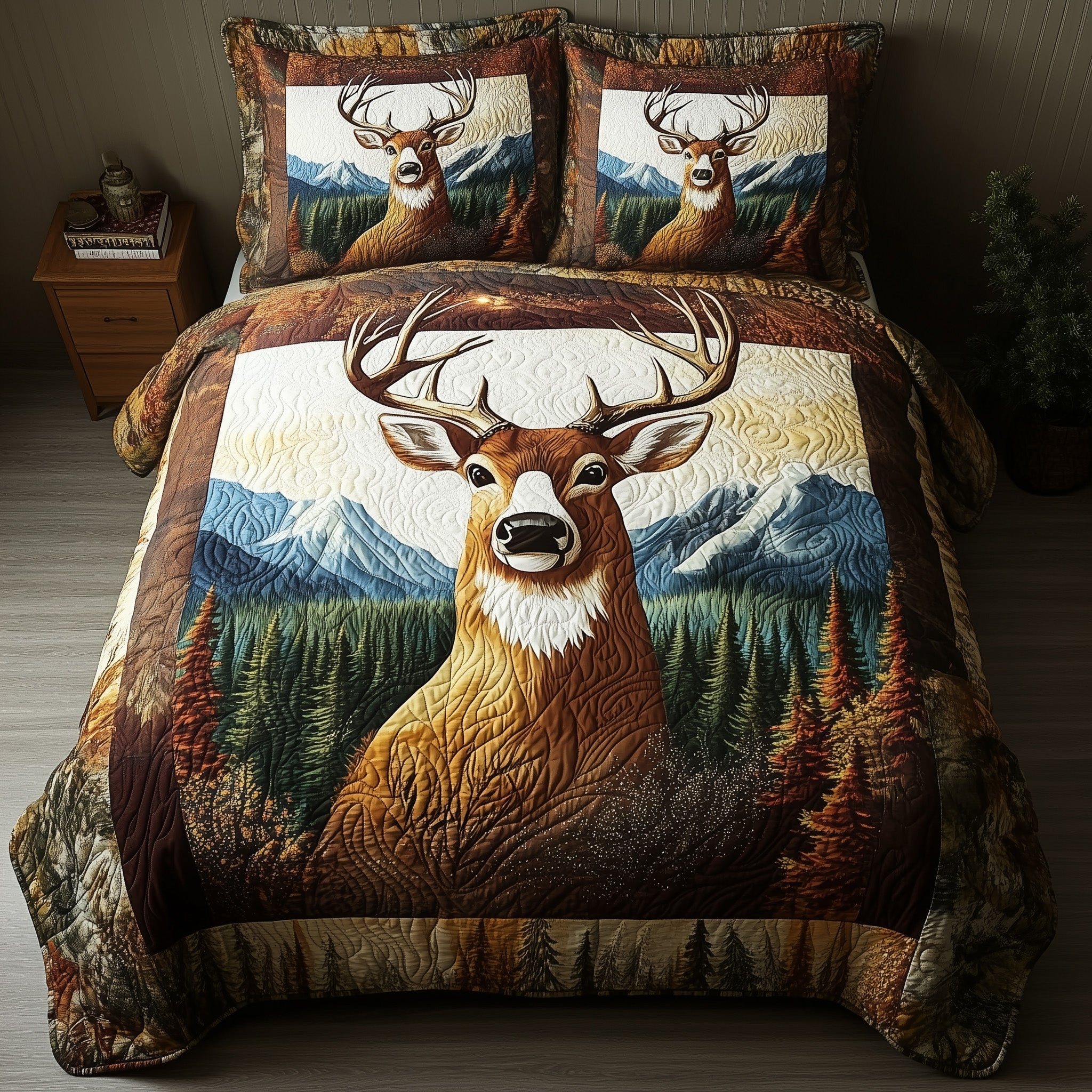 Rustic Deer Quilted Bedding Set Rustic Deer Western Gift For Rustic Sister - Tradiviet