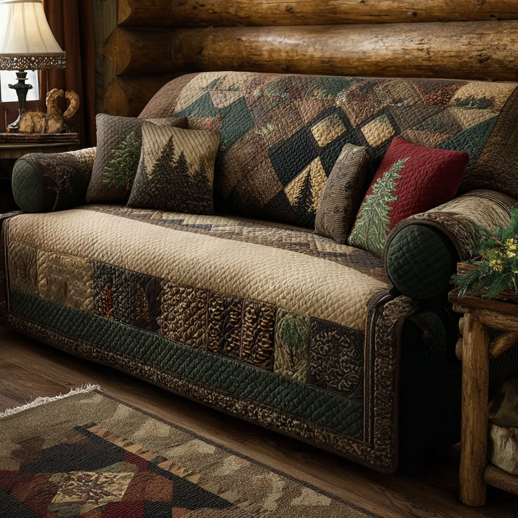 Rustic Evergreen Haven Quilted Sofa Cover Aesthetic Room Decor Unique Room Decor Gifts - Tradiviet