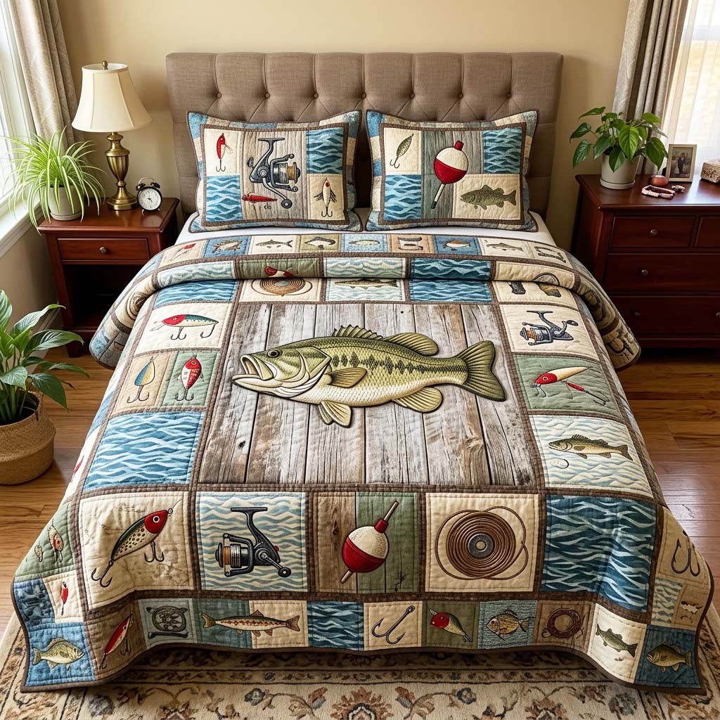 Rustic Fishing Quilted Bedding Set Rustic Fishing Nature Gift For Rustic Fishing - Tradiviet