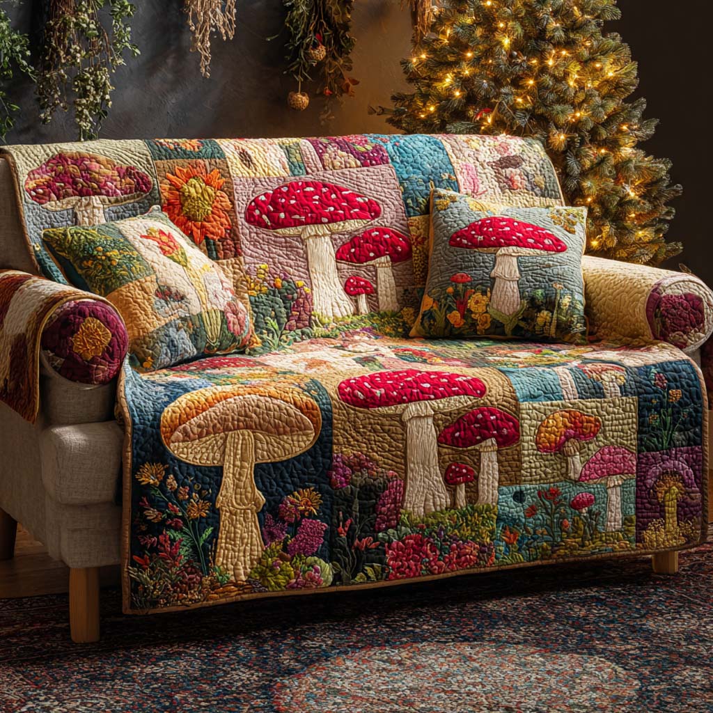 Rustic Fungi Quilted Sofa Cover Chic Home Room Decor Home Gift For Him - Tradiviet