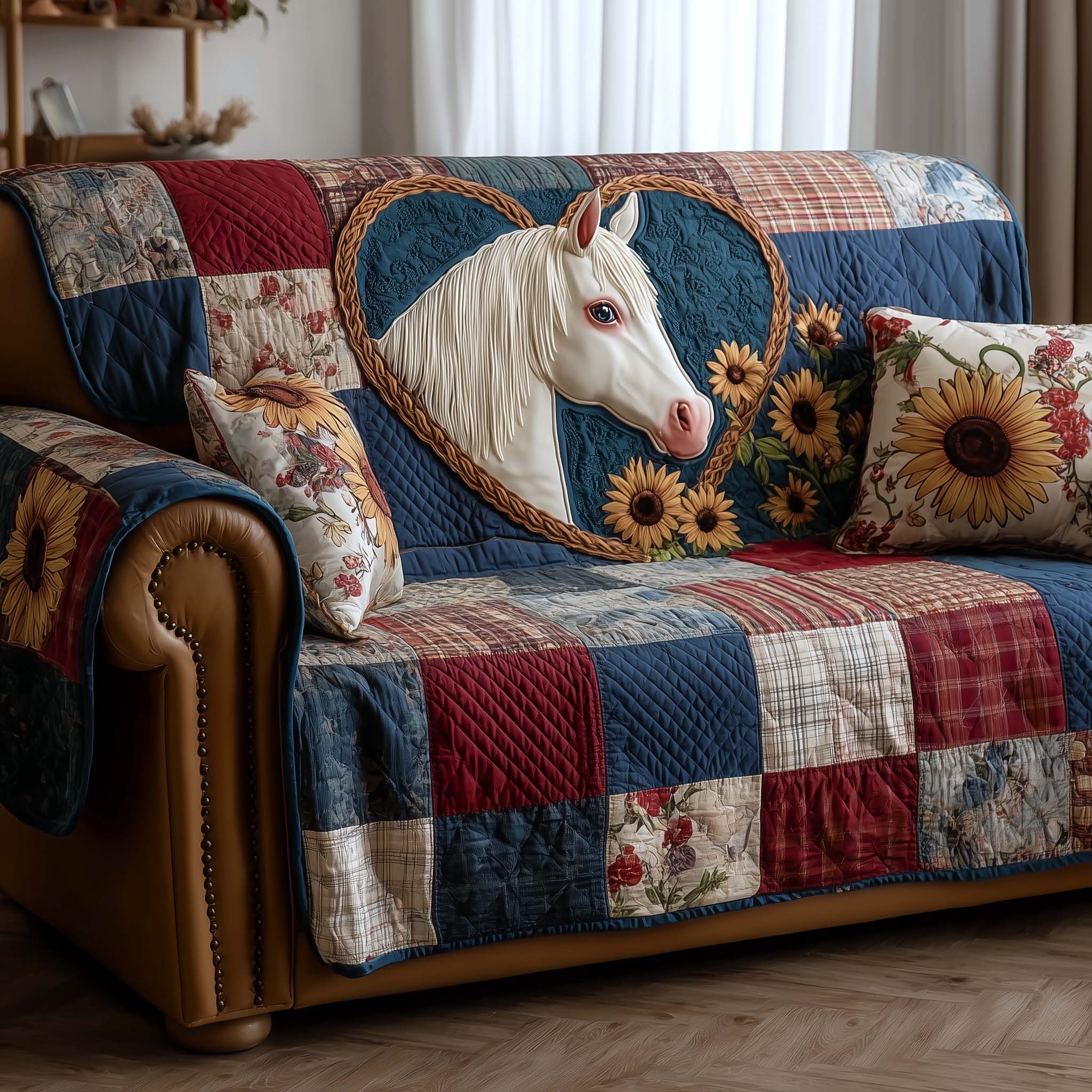 Rustic Gallop Quilted Sofa Cover Western Home Couch Cover Cool Room Decor Gifts - Tradiviet
