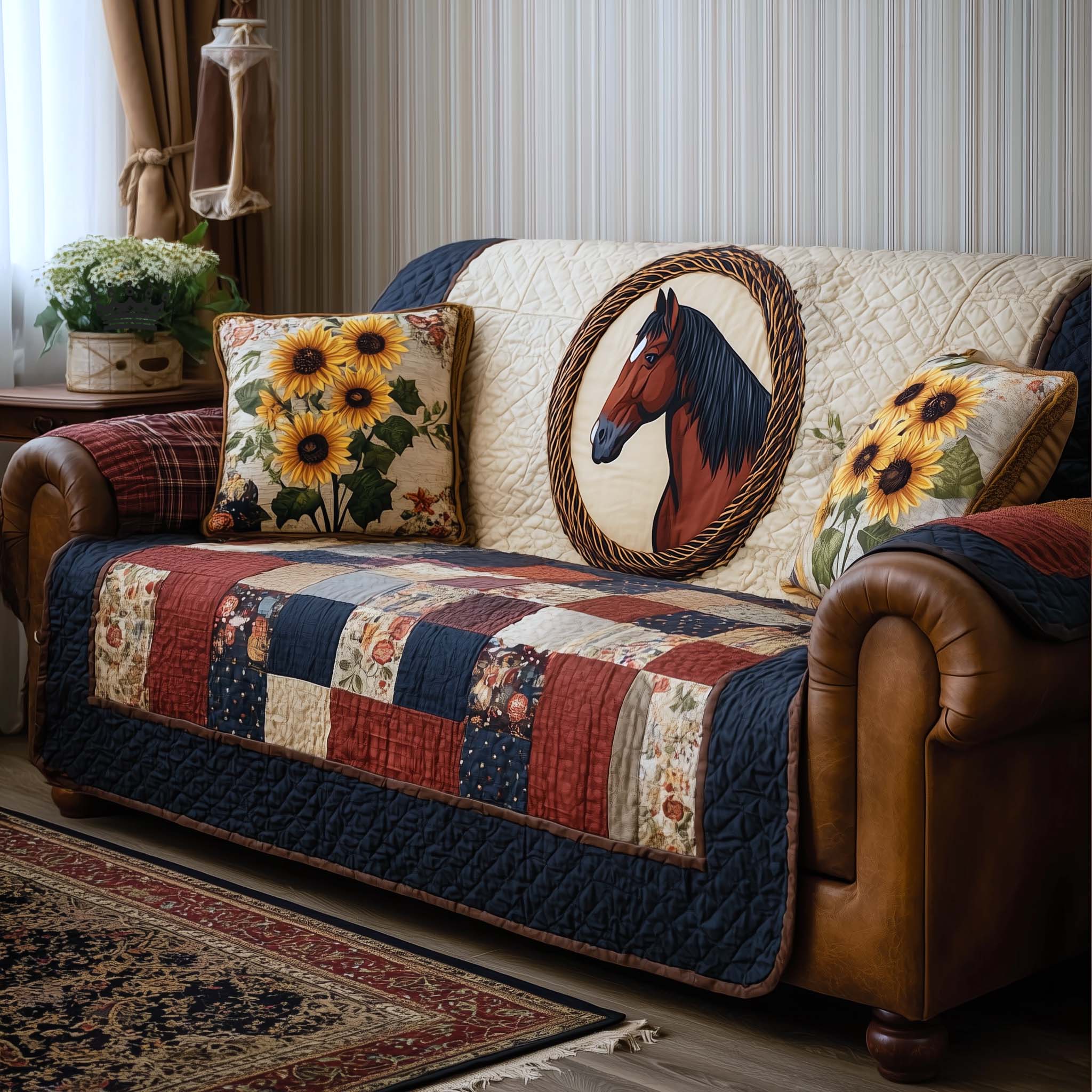 Rustic Gallop Quilted Sofa Cover Western Home Couch Cover Cute Room Decor Gifts - Tradiviet