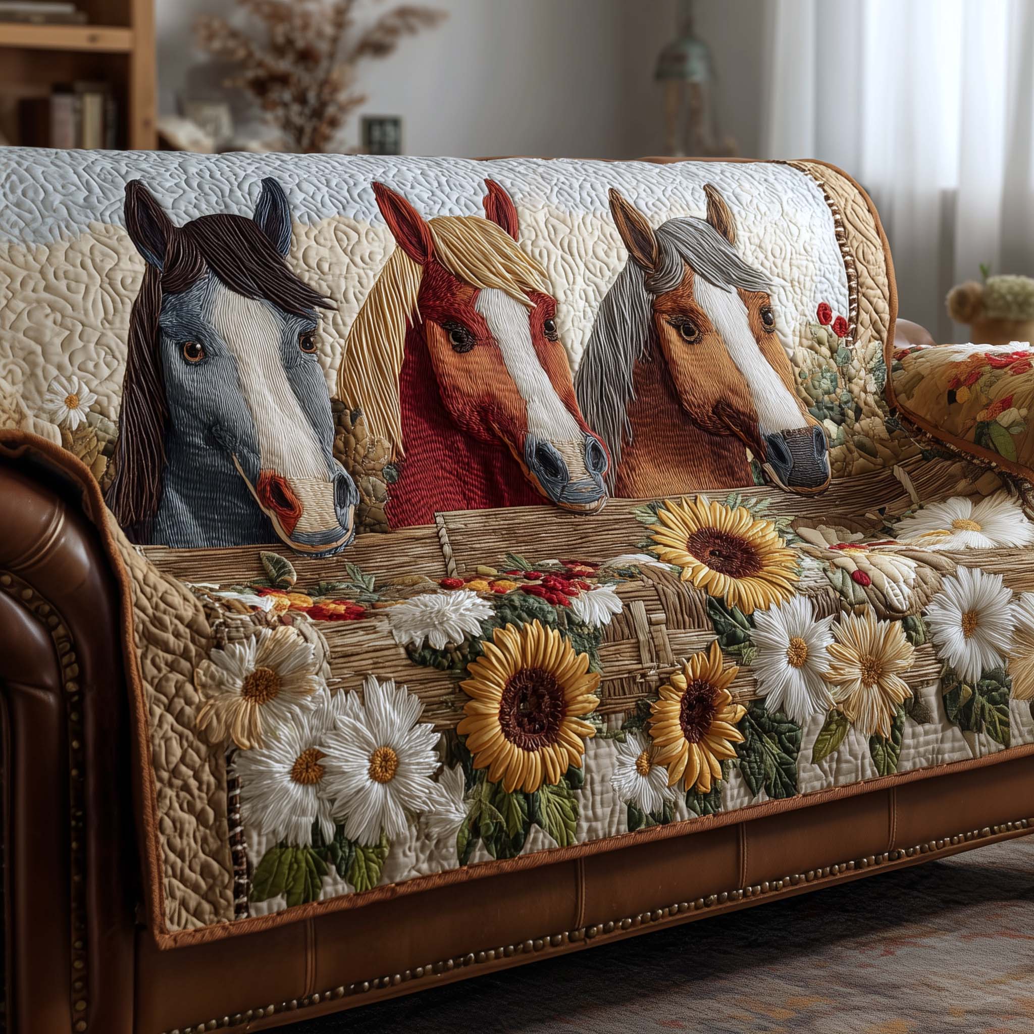Rustic Gallop Quilted Sofa Cover Western Home Couch Cover Gift For Sun Lover - Tradiviet