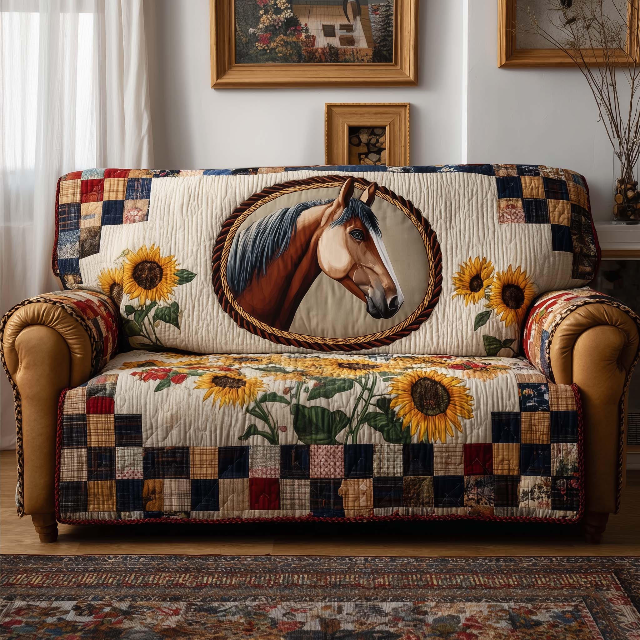Rustic Gallop Quilted Sofa Cover Western Home Couch Cover Room Gift For Him - Tradiviet