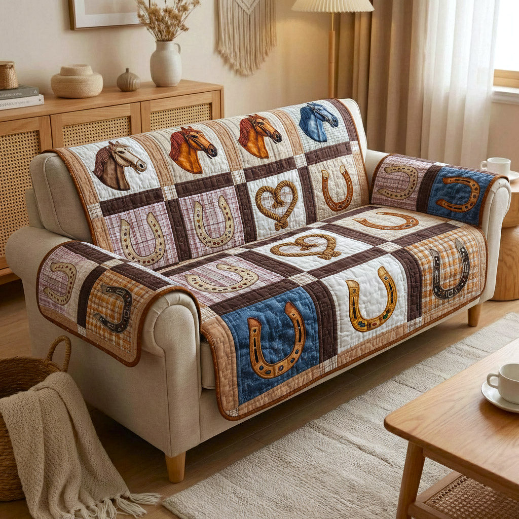 Rustic Gallop Quilted Sofa Cover Western Home Couch Cover Unique Home Decor Gifts - Tradiviet