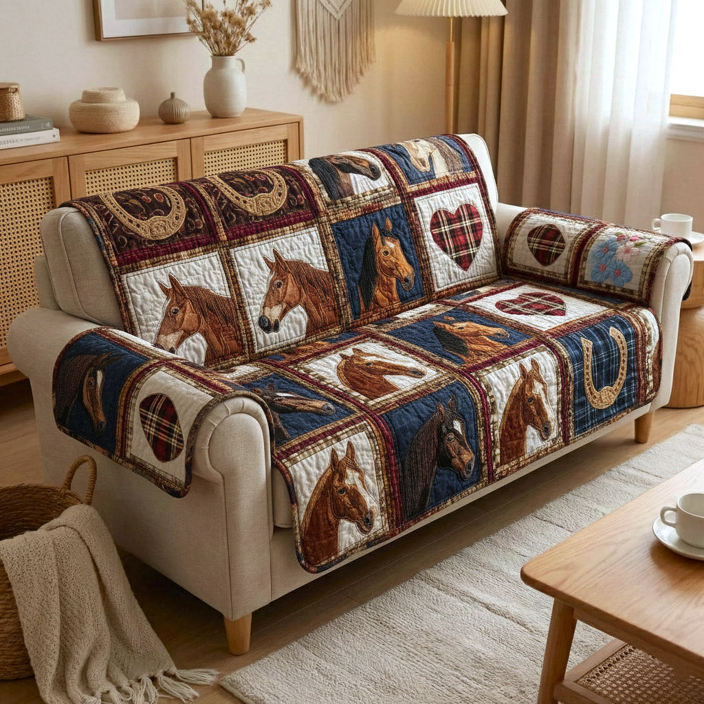 Rustic Gallop Quilted Sofa Cover Western Home Couch Cover Unique Room Decor Gifts - Tradiviet