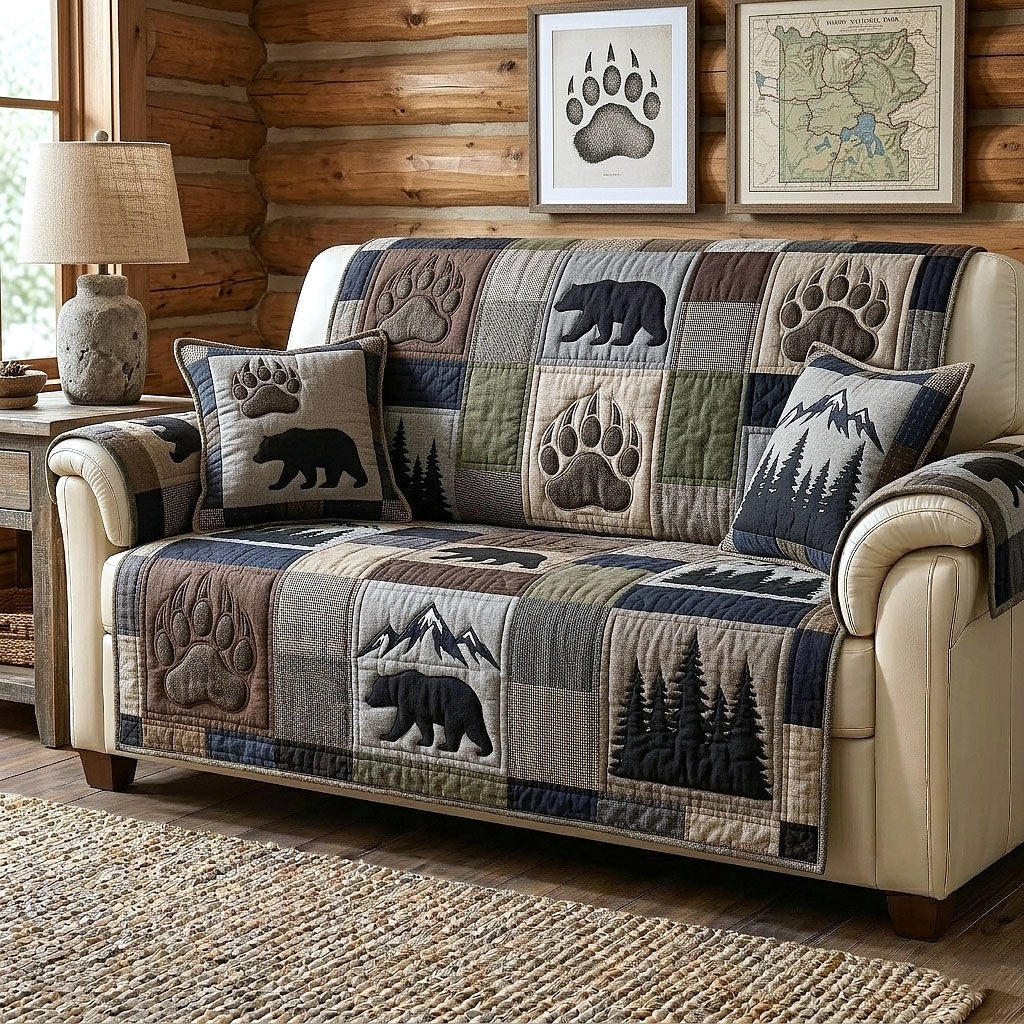 Rustic Guardian Quilted Sofa Cover Wildlife Home Couch Cover Present For New Home - Tradiviet - Image 2