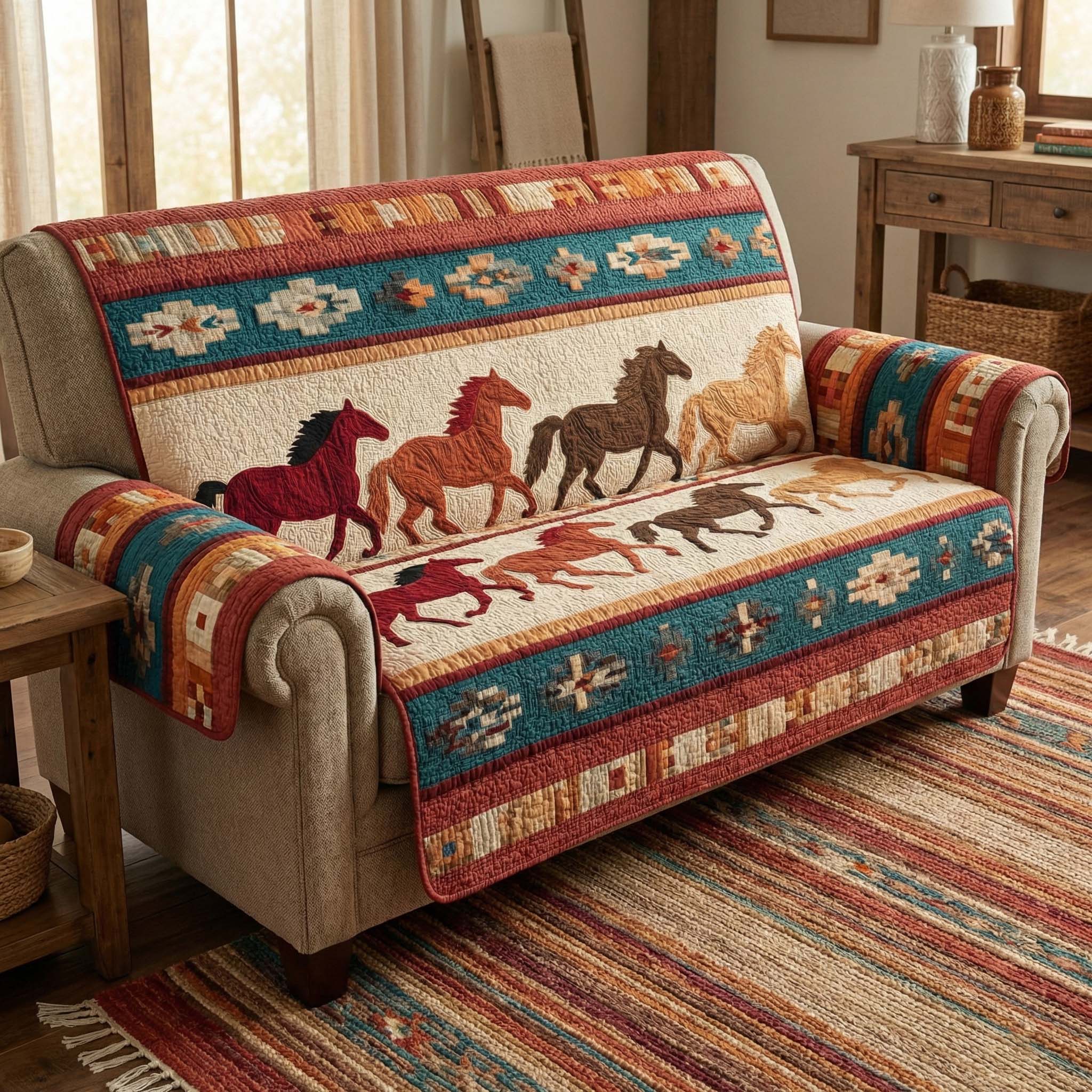 Rustic Herd Quilted Sofa Cover Rustic Home Couch Cover Bear Gifts For Kids - Tradiviet