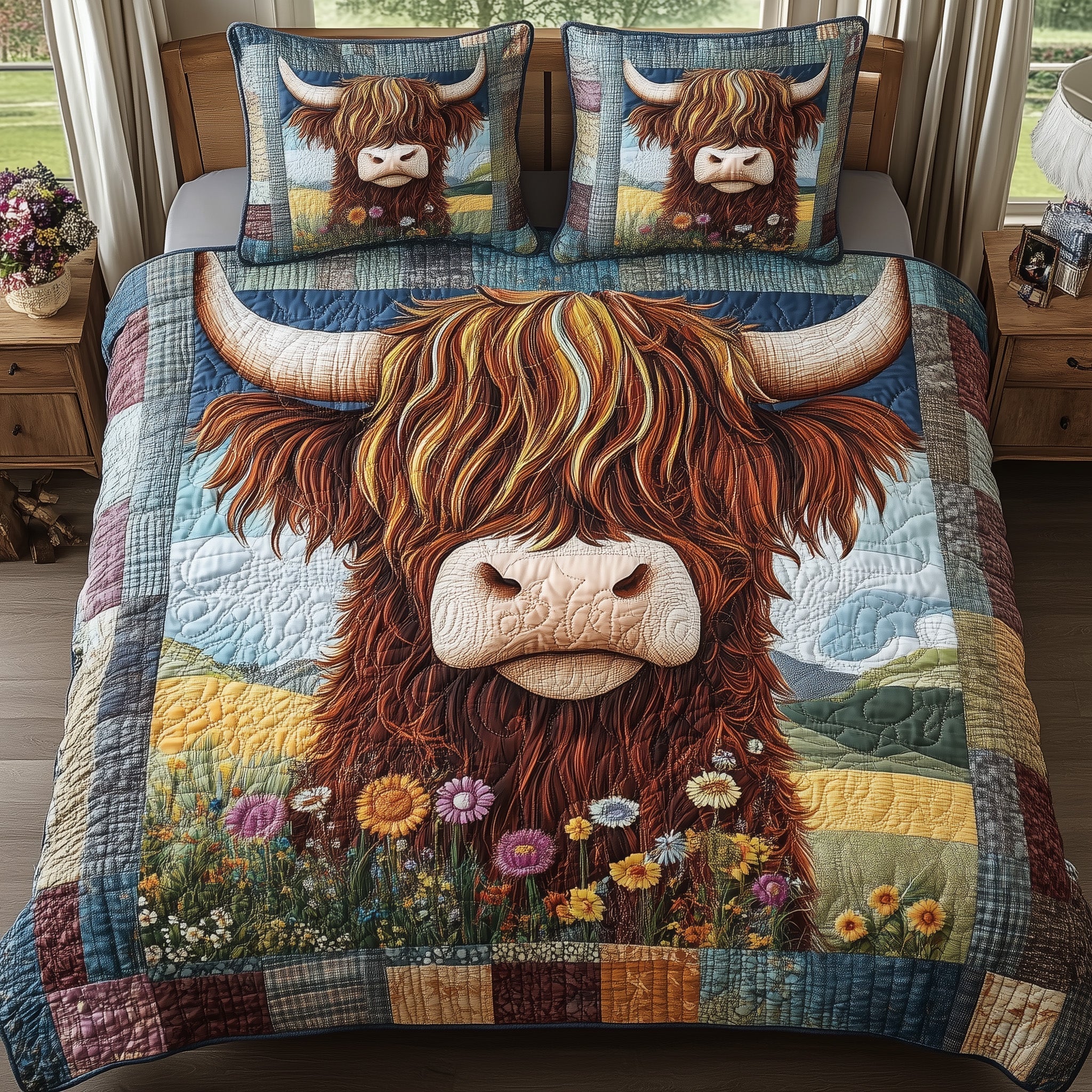Rustic Highland Cow Quilted Bedding Set Rustic Highland Layer Gift For Rustic Highland - Tradiviet
