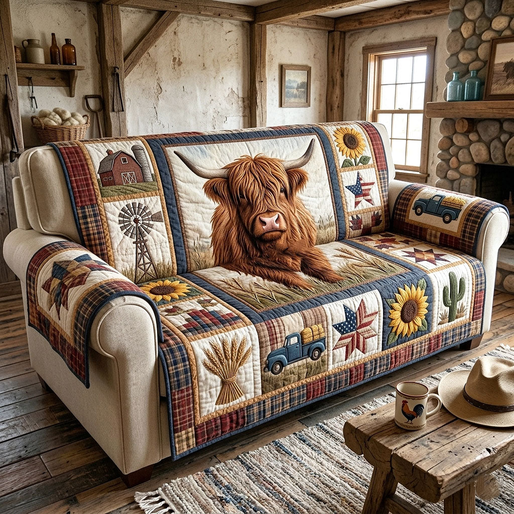 Rustic Highland Quilted Sofa Cover Rustic Home Couch Cover Best Housewarming Gift Ideas - Tradiviet