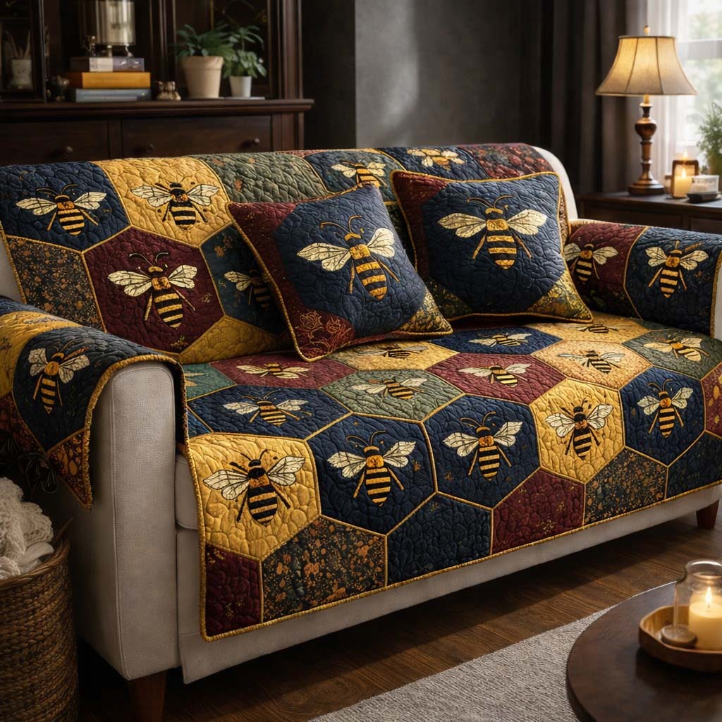 Rustic Honey Patch Quilted Sofa Cover Garden Home Couch Cover Unique Home Decor Gifts - Tradiviet