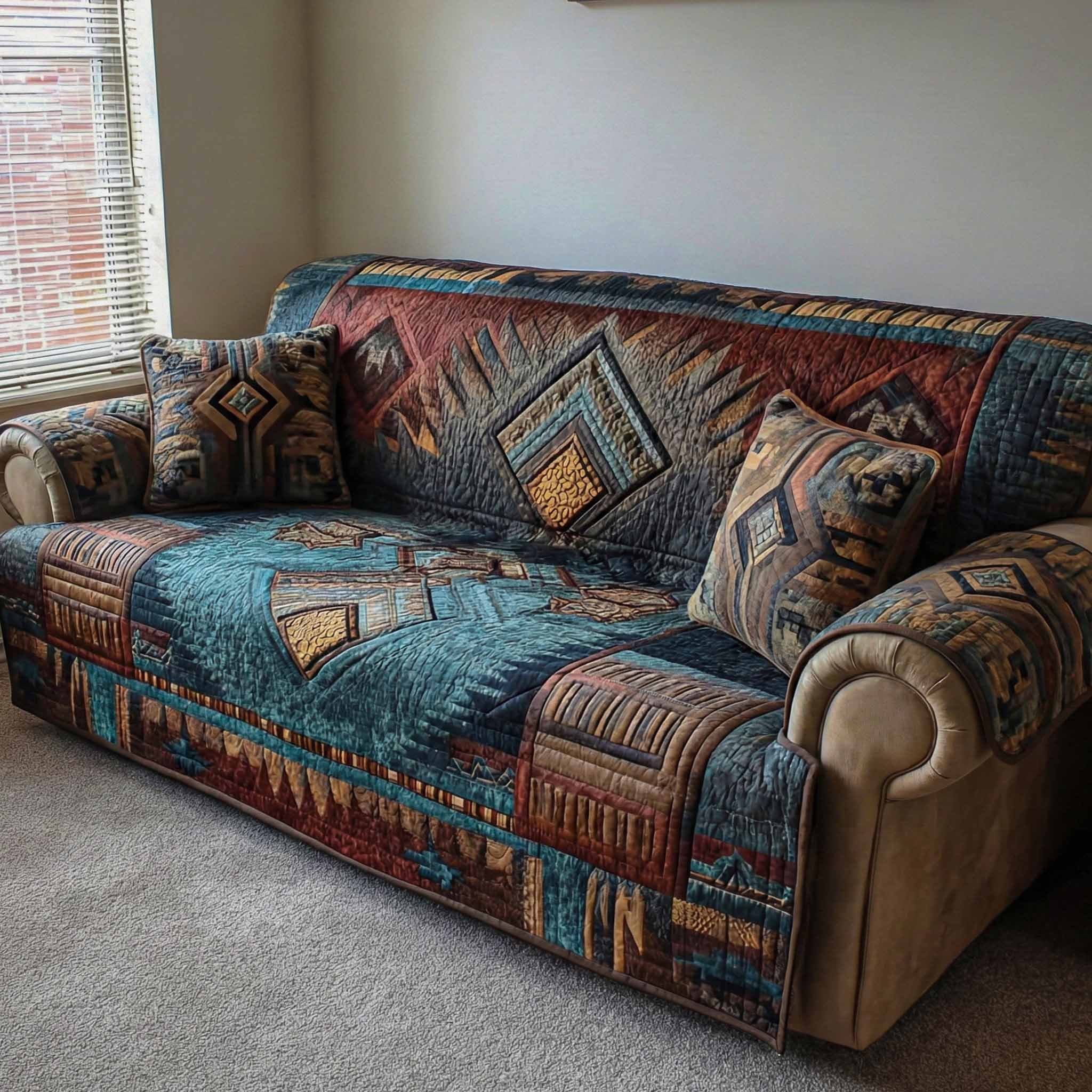 Rustic Horizon Quilted Sofa Cover Sofa Cover Slipcover Native American Presents - Tradiviet