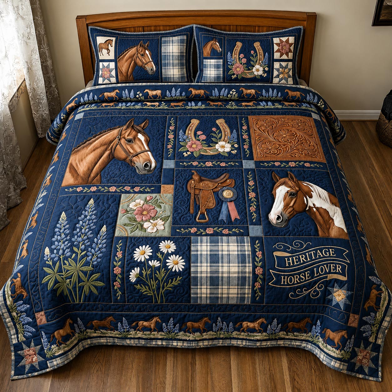Rustic Horse Quilted Bedding Set Rustic Horse View Gift For Horse Family - Tradiviet