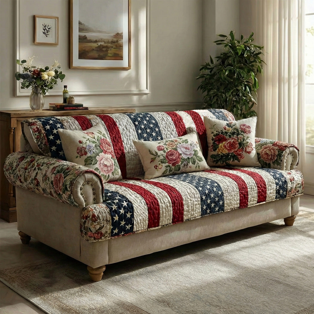 Rustic Liberty Quilted Sofa Cover Shelf Room Decor Present For New Home - Tradiviet