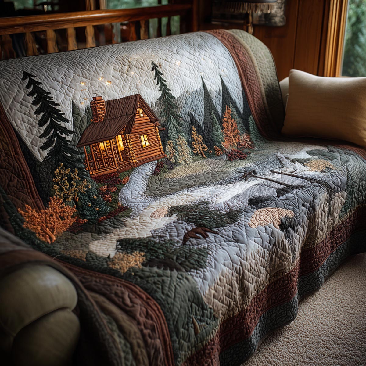 Rustic Living Quilted Sofa Cover Boho Room Decor Room Gift For Him - Tradiviet