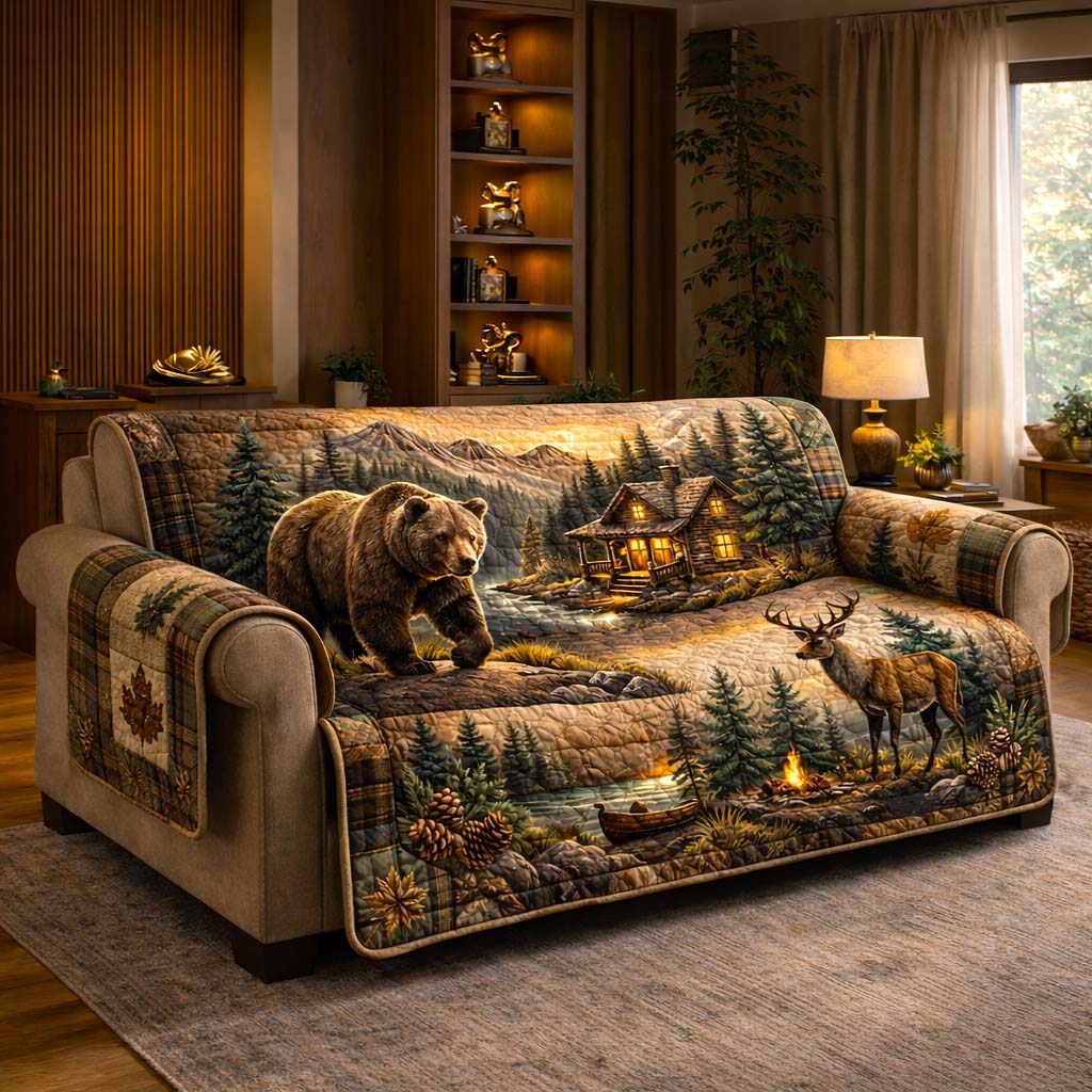 Rustic Lodge Quilted Sofa Cover Cabin Home Couch Cover Cool Room Decor Gifts - Tradiviet