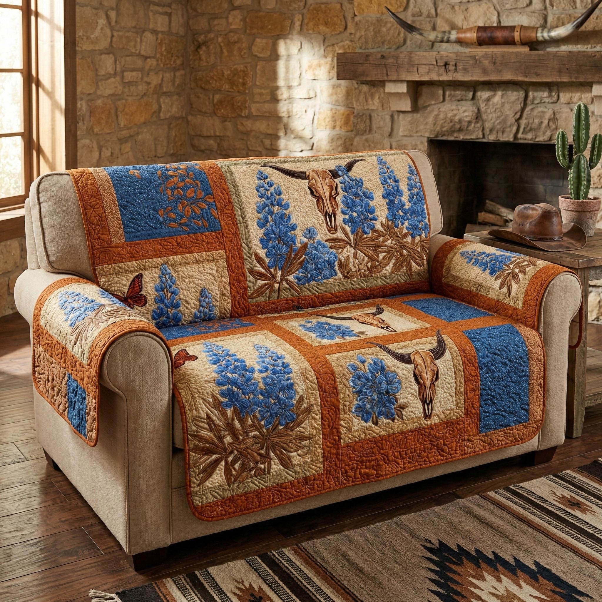 Rustic Longhorn Quilted Sofa Cover Shelf Room Decor Cute Room Decor Gifts - Tradiviet