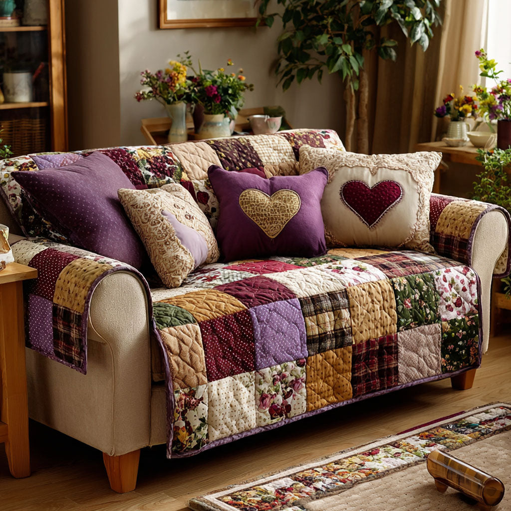 Rustic Love Quilted Sofa Cover Boho Room Decor Cozy Housewarming Gift Ideas - Tradiviet