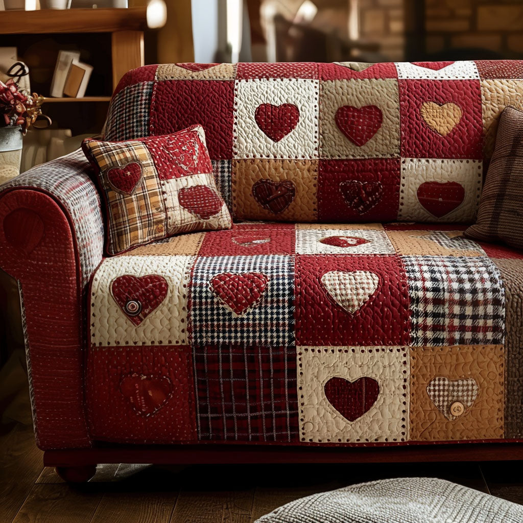 Rustic Love Quilted Sofa Cover Cool Couch Slipcovers Christmas Gifts For Couple - Tradiviet