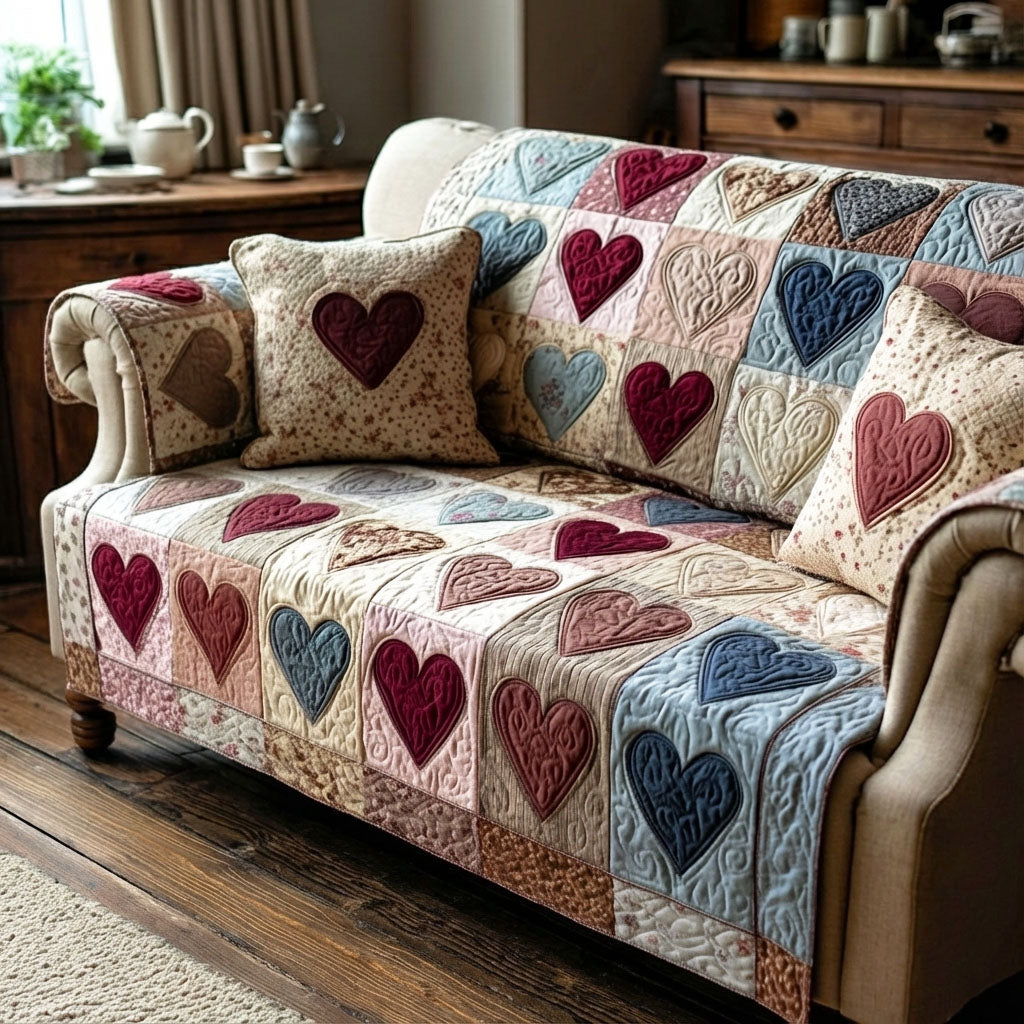 Rustic Love Quilted Sofa Cover Sofa Couch Cover Family Gift Ideas For Valentine Day - Tradiviet