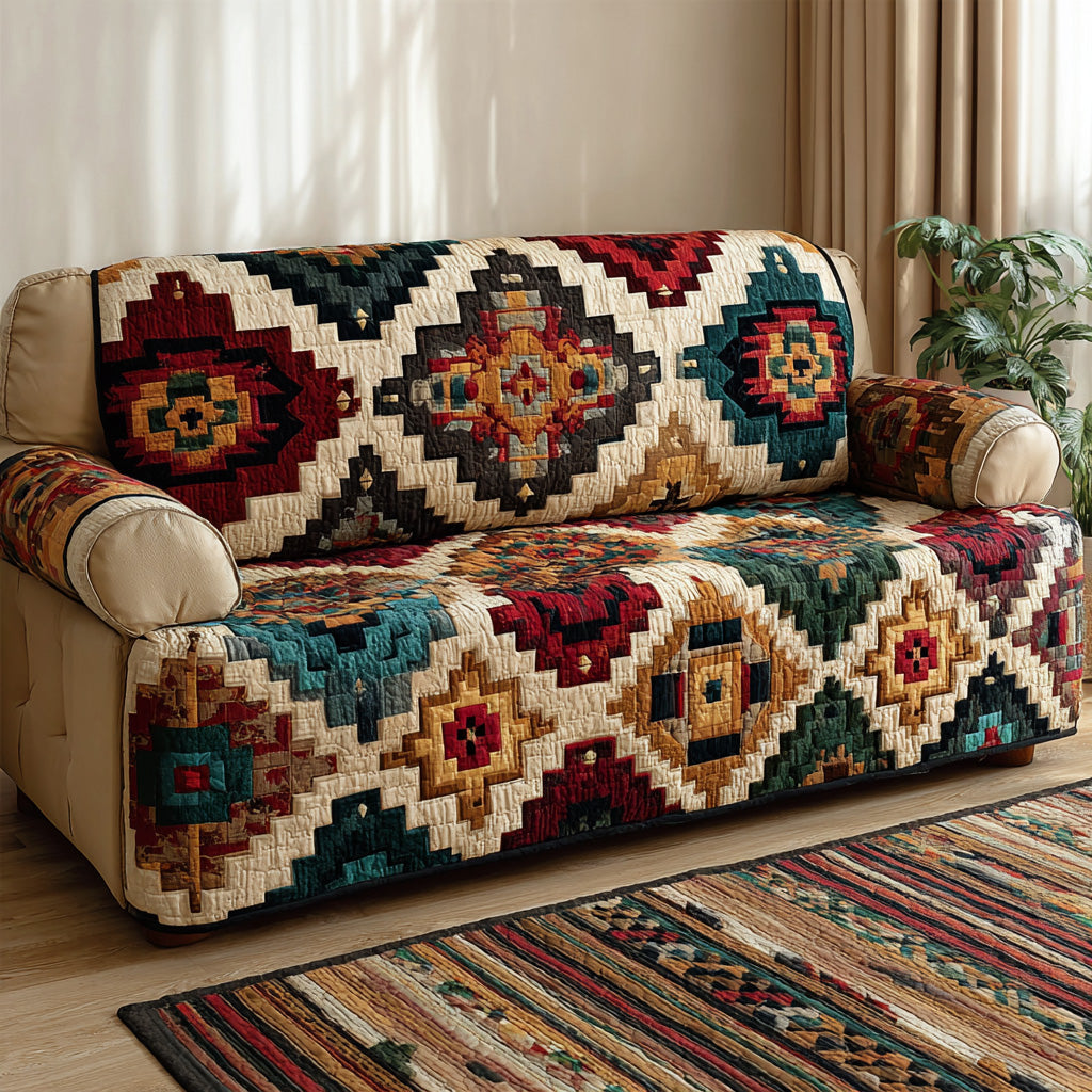 Rustic Nomad Quilted Sofa Cover Trendy Home Style Perfect Housewarming Gift Ideas - Tradiviet