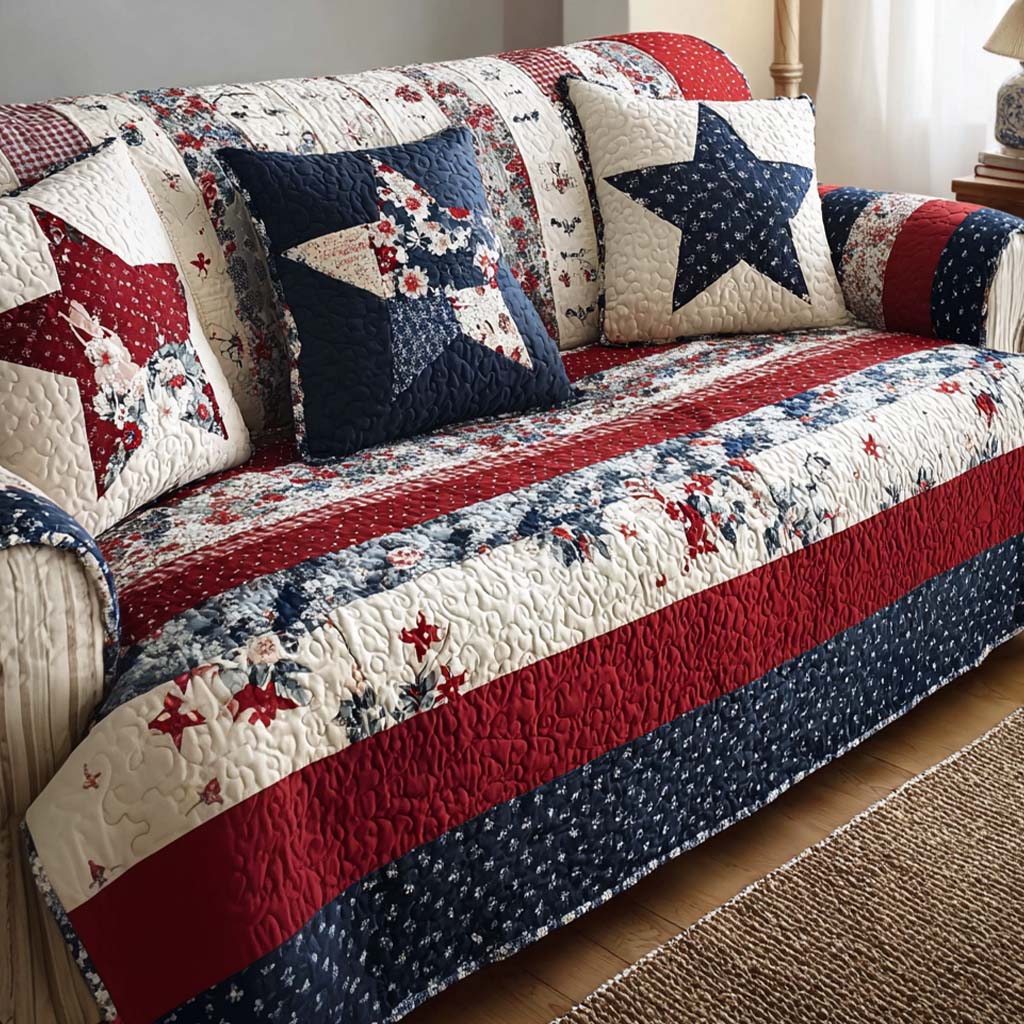 Rustic Patch Quilted Sofa Cover House Room Decor Room Decor Gift Ideas - Tradiviet