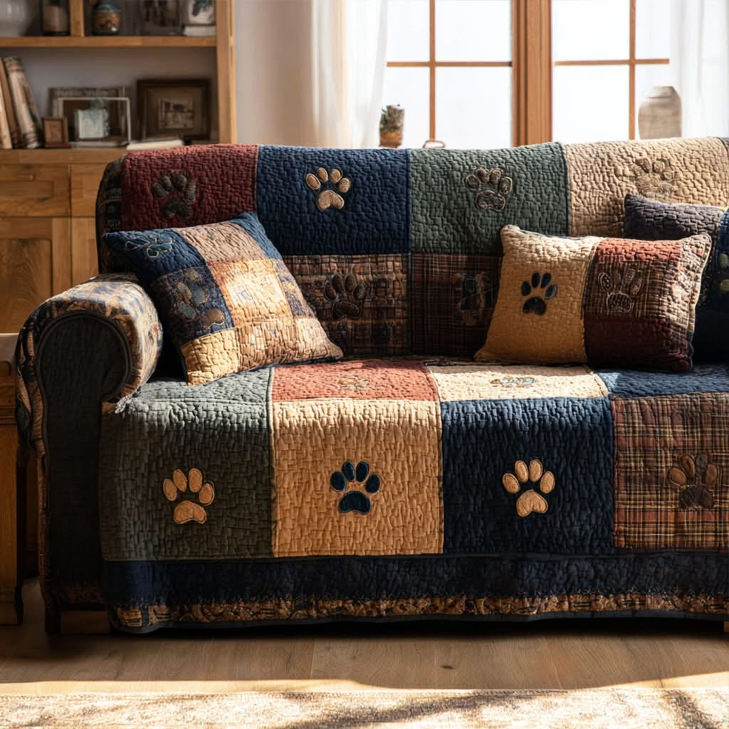 Rustic Paw Quilted Sofa Cover Best Couch Covers Christmas Gifts For Dog Lovers - Tradiviet