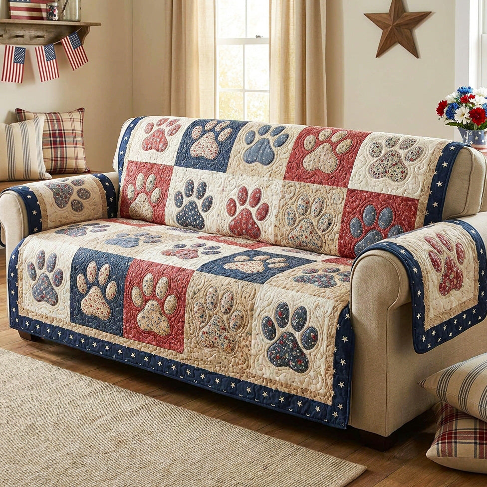 Rustic Pawprint Quilted Sofa Cover Interior Room Decor Trendy Room Decor Gifts - Tradiviet