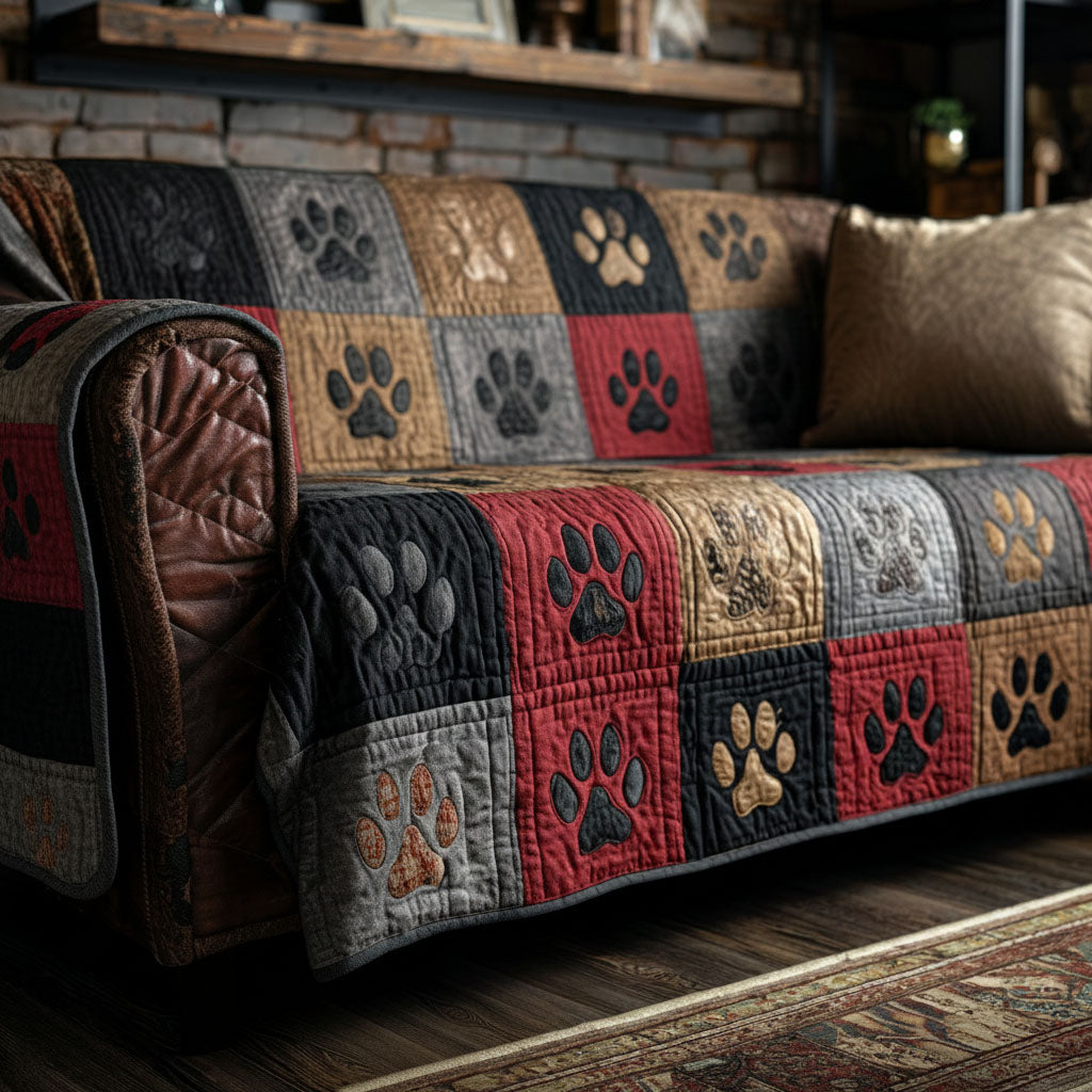 Rustic Pawprint Quilted Sofa Cover Room Room Decor Gifts For Home Decor - Tradiviet