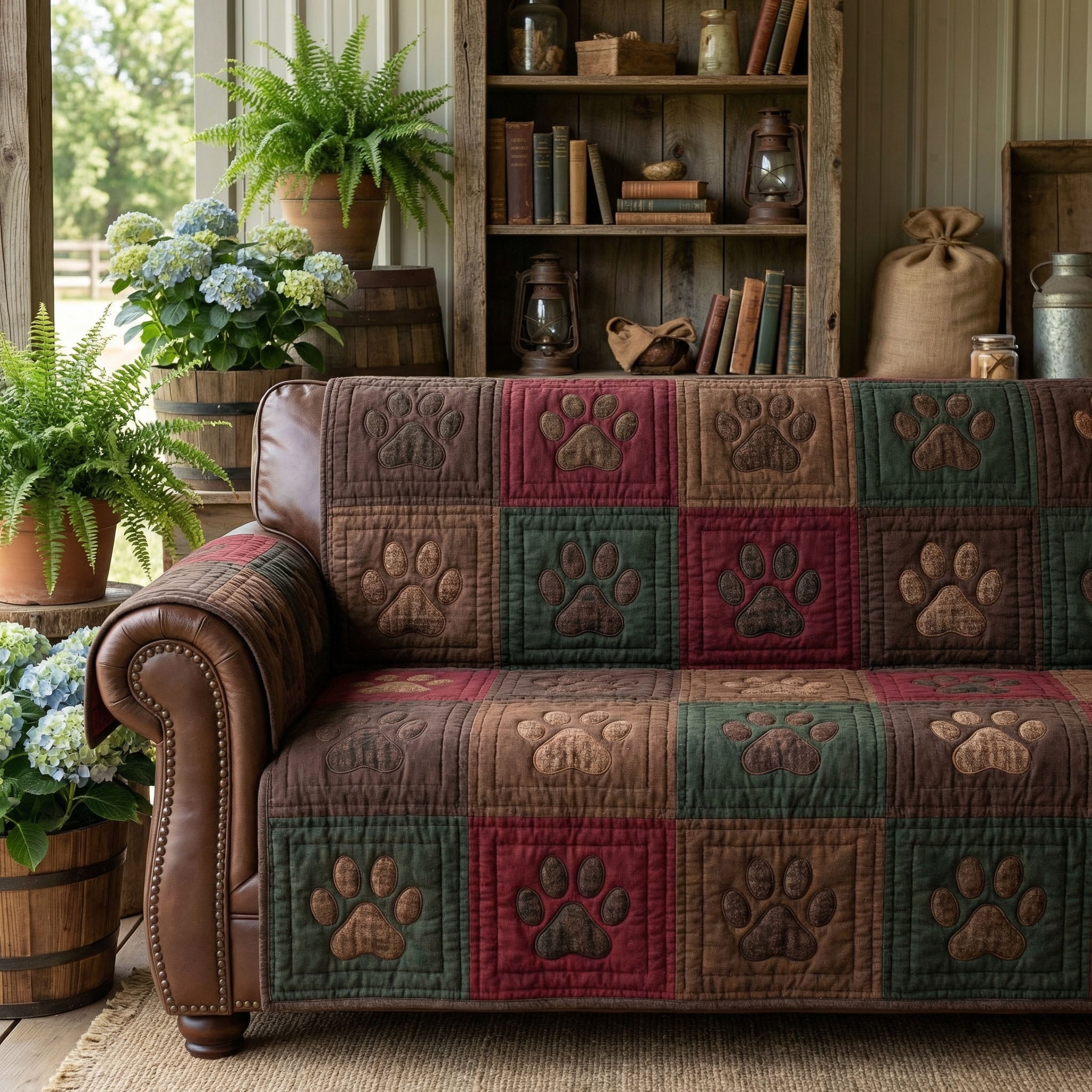 Rustic PawPrints Trail Quilted Sofa Cover Home Room Decor Home Decor Gift Ideas - Tradiviet