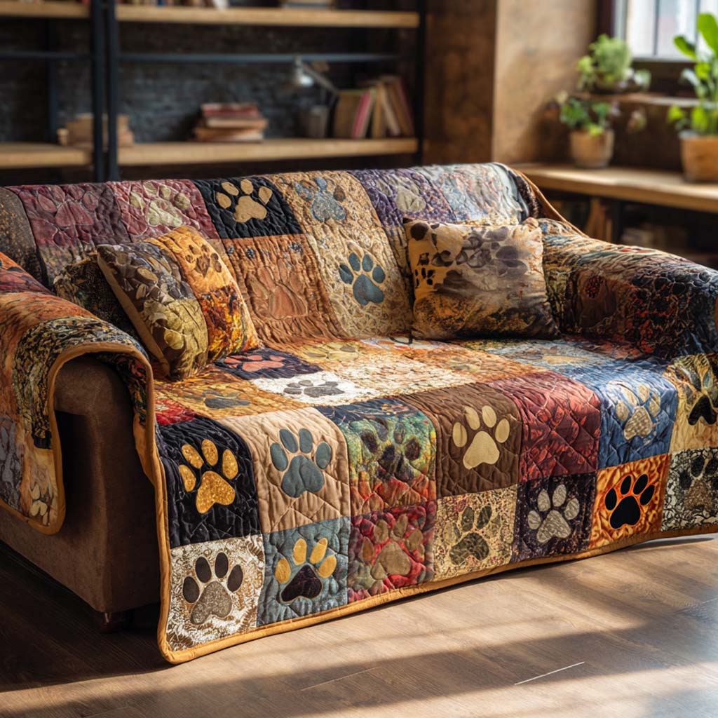 Rustic Paws Quilted Sofa Cover Cute Room Decor Trendy Room Decor Gifts - Tradiviet