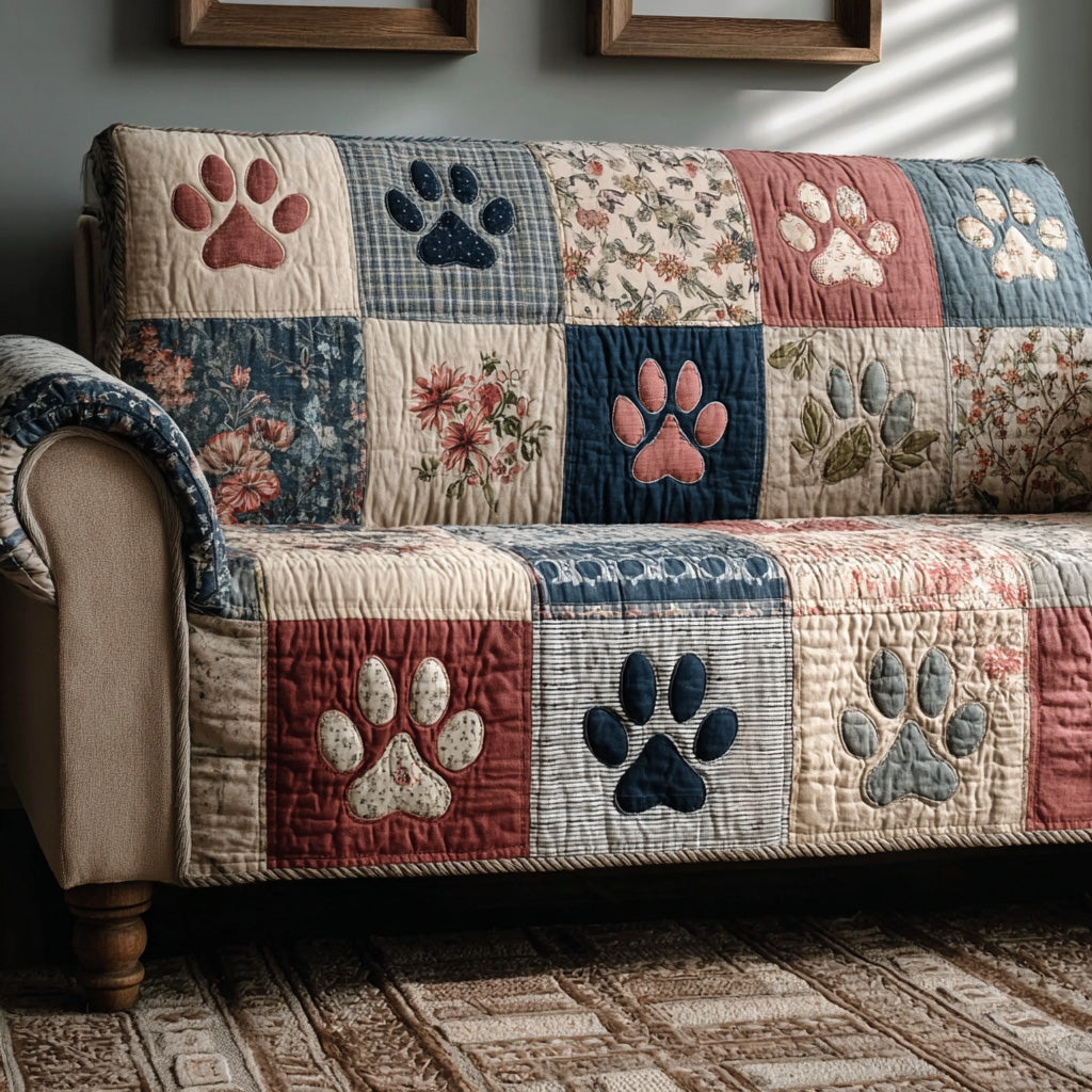 Rustic Paws Quilted Sofa Cover Indoor Room Decor House Lover Gift Ideas - Tradiviet