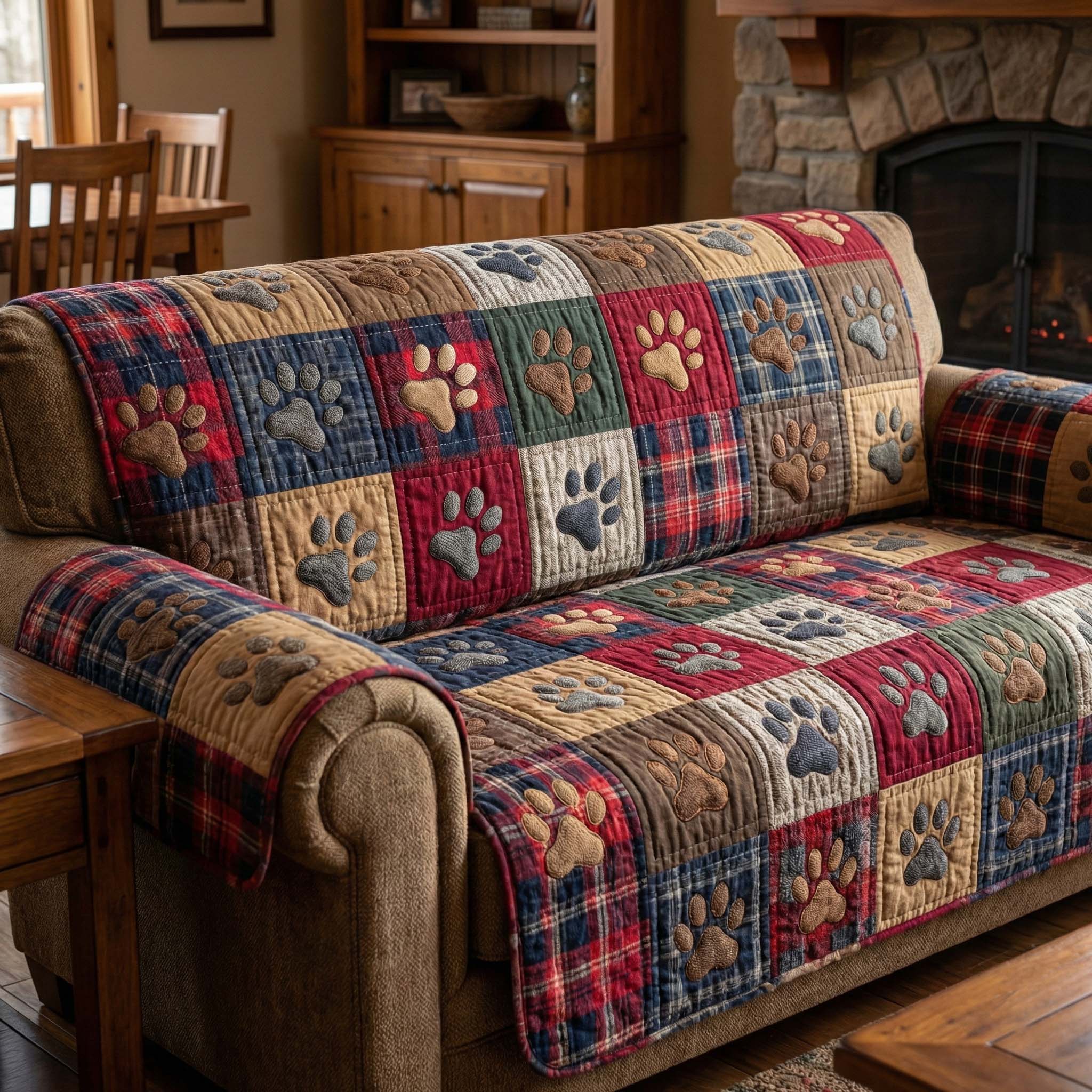 Rustic Paws Quilted Sofa Cover Pet Home Couch Cover Gift For Pet Parents - Tradiviet