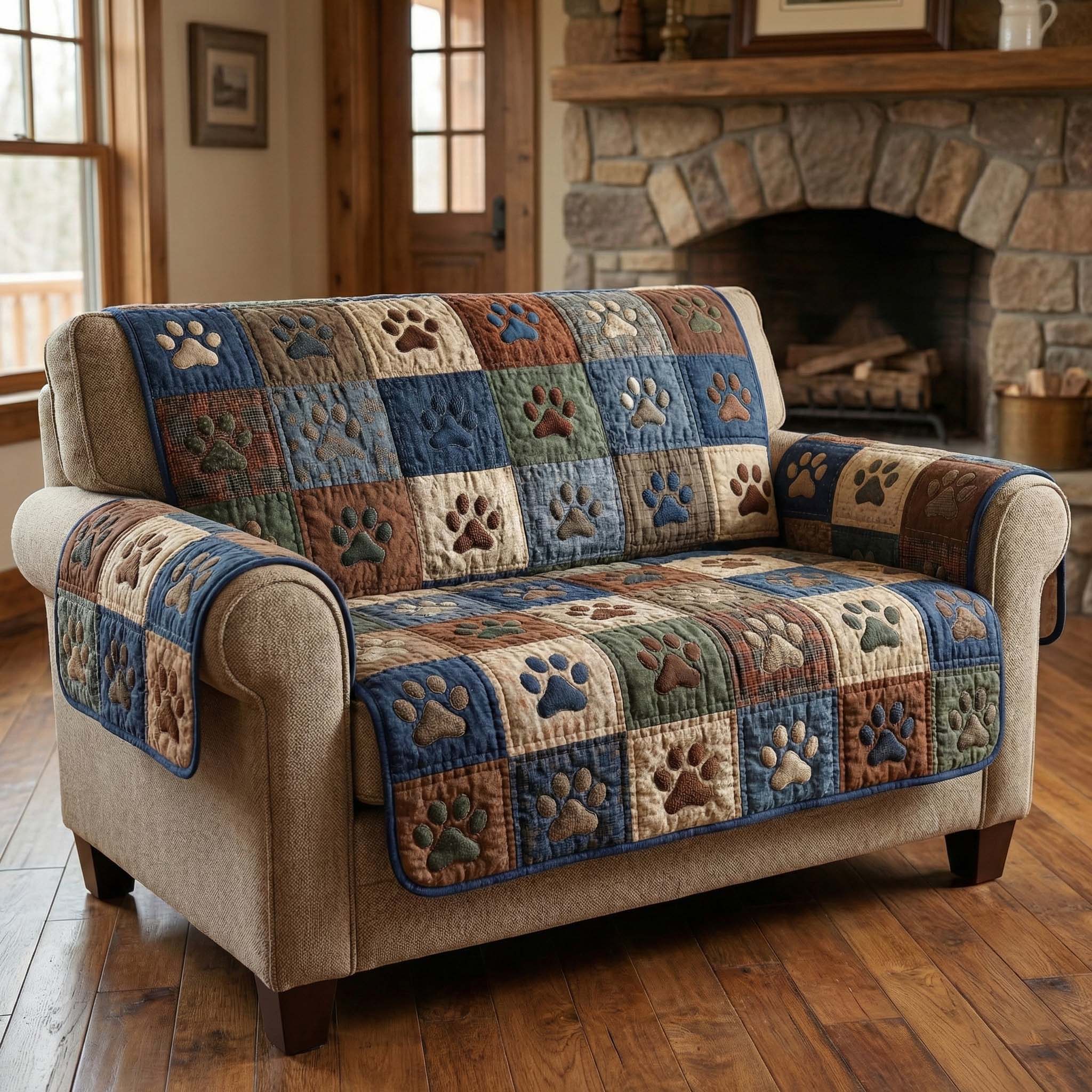 Rustic Paws Quilted Sofa Cover Pet Home Couch Cover Pet Lover Gift Ideas - Tradiviet