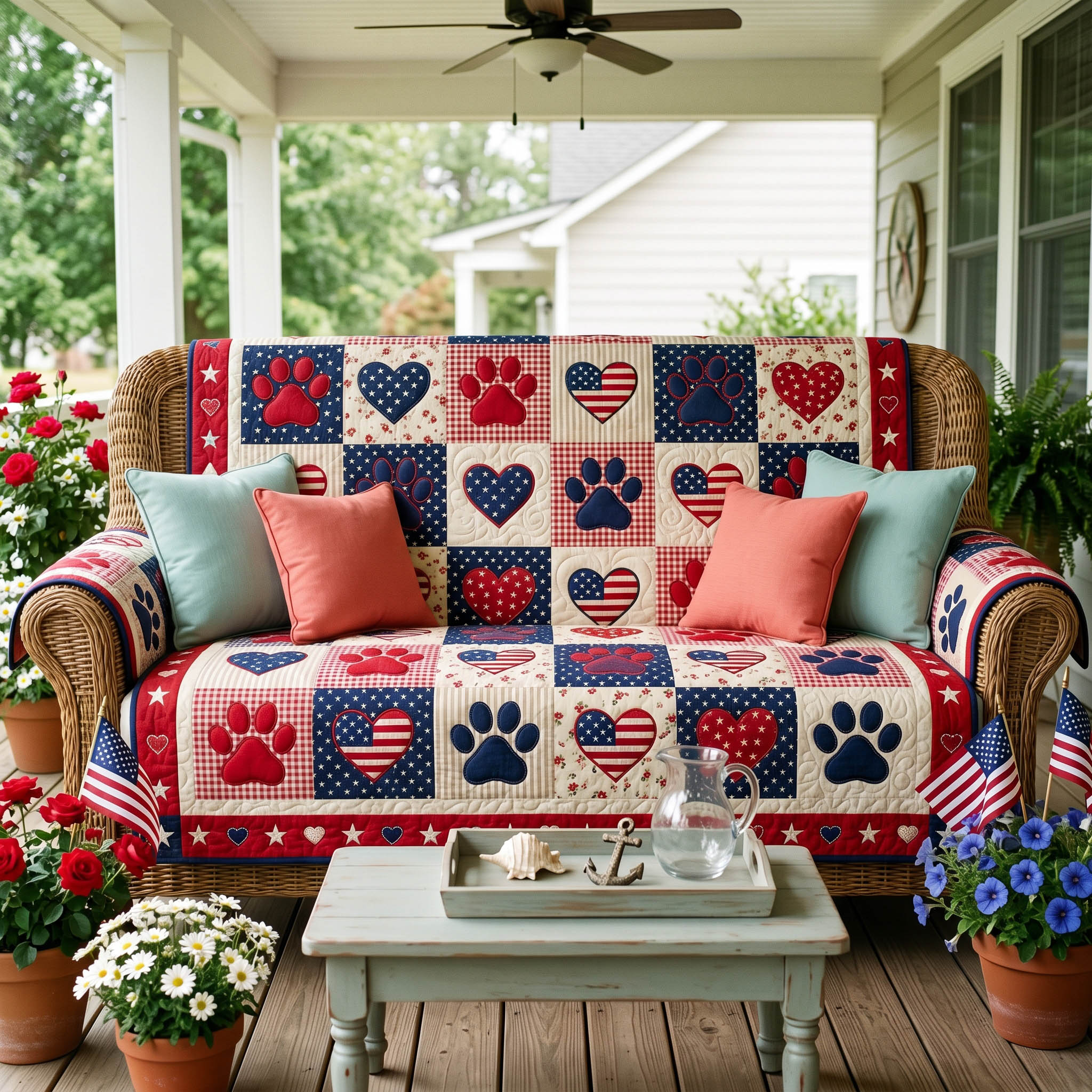 Rustic Paws Quilted Sofa Cover Soft Home Room Decor Unique Room Decor Gifts - Tradiviet